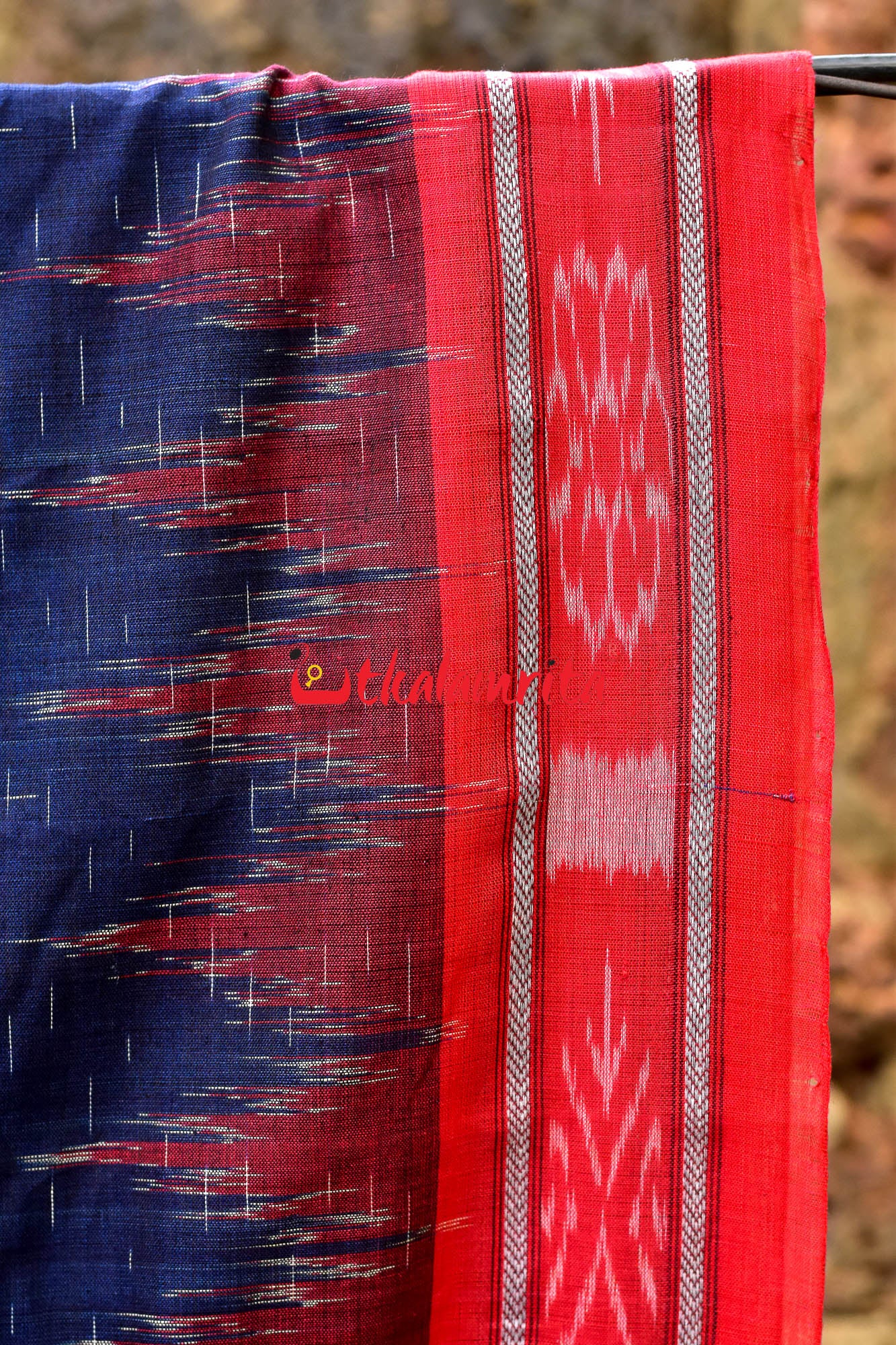 Blue Red Daali Scot Khandua Cotton Saree