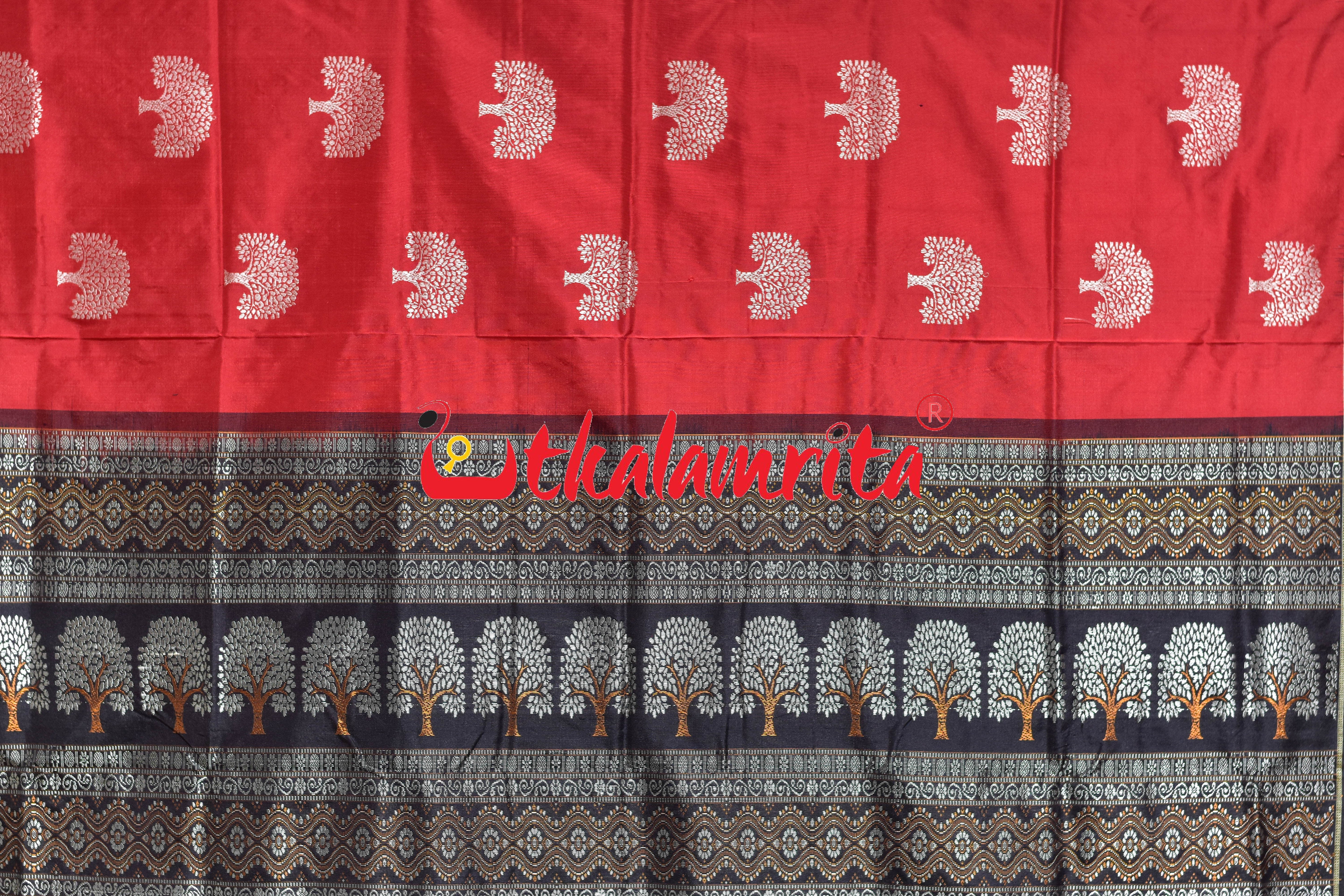 Red Black Gacha Design Bomkai Silk Saree