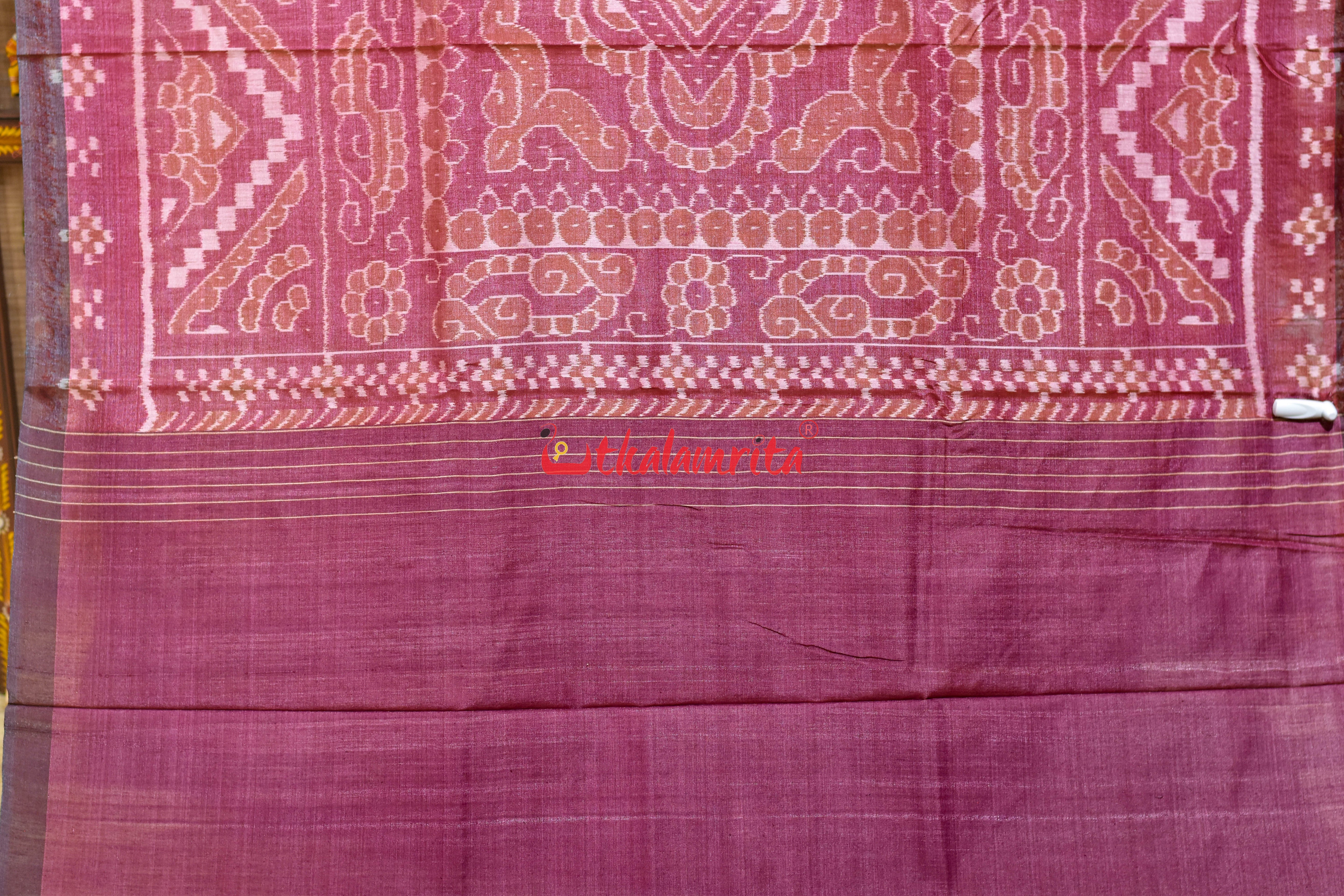 Peach with Berry Maroon Gopalpur Tussar Silk Saree