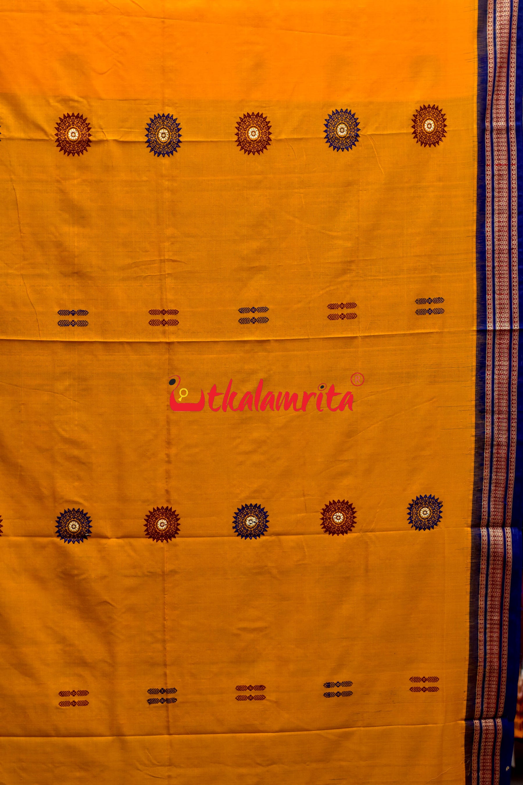 Mustard Blue Padam Bomkai Cotton Saree