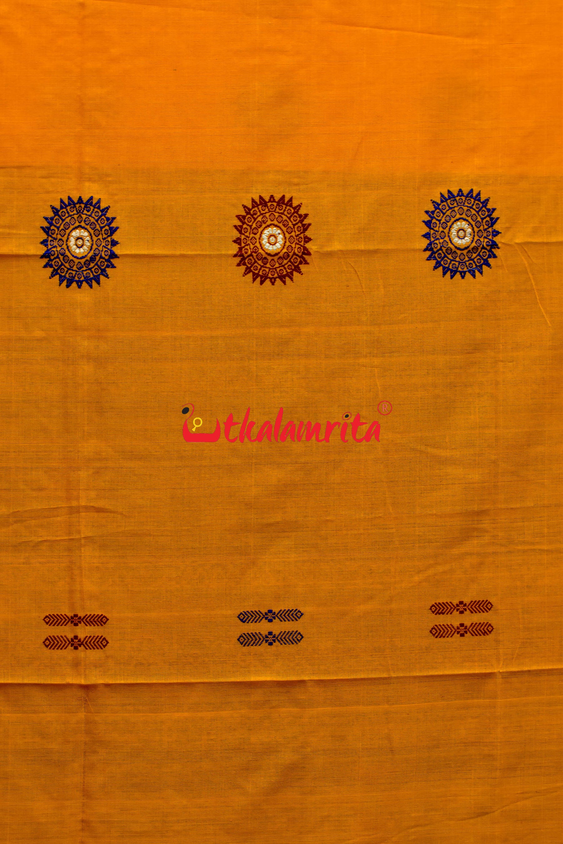 Mustard Blue Padam Bomkai Cotton Saree
