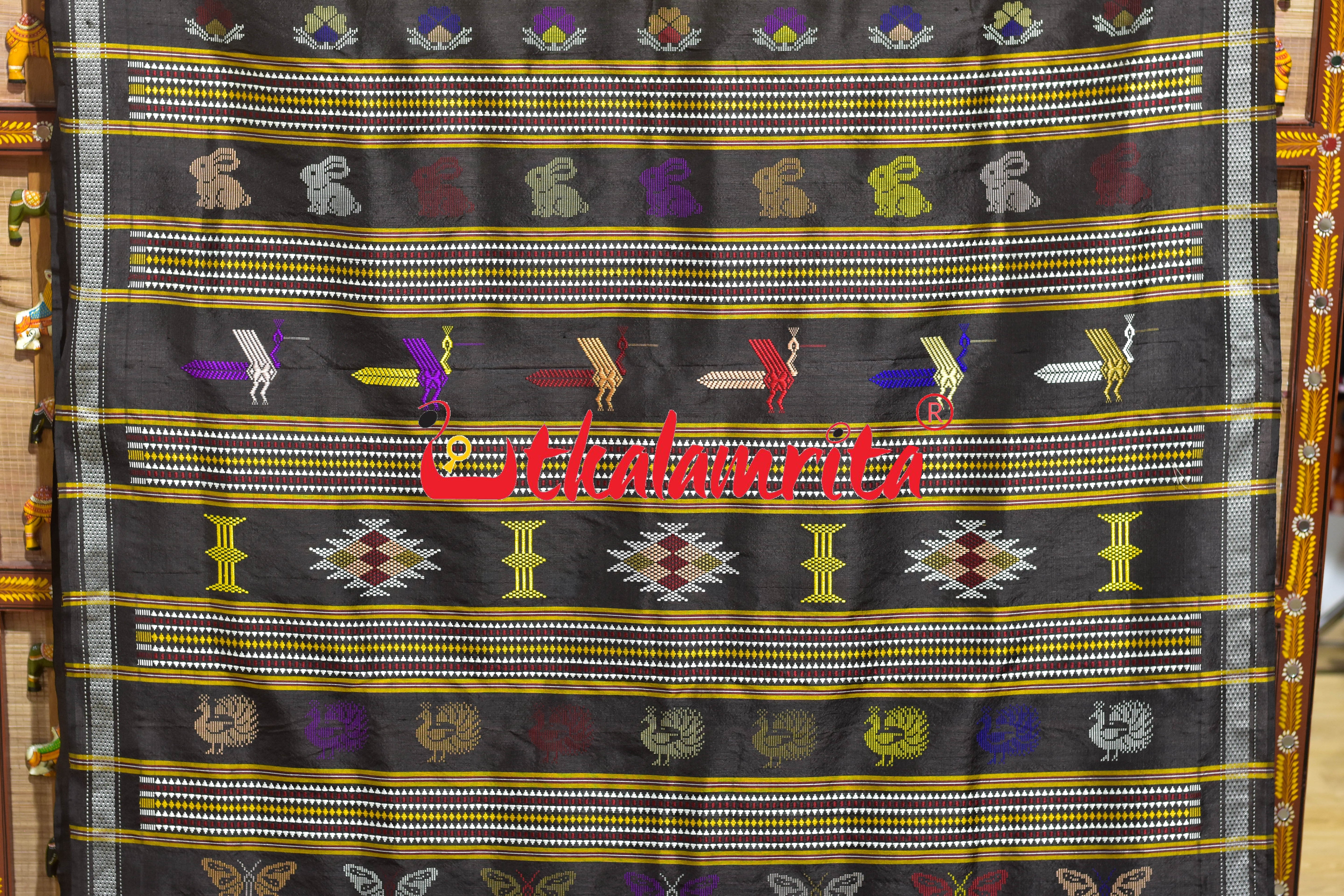 Natural Haladi with Black Border Berhampuri Silk Saree