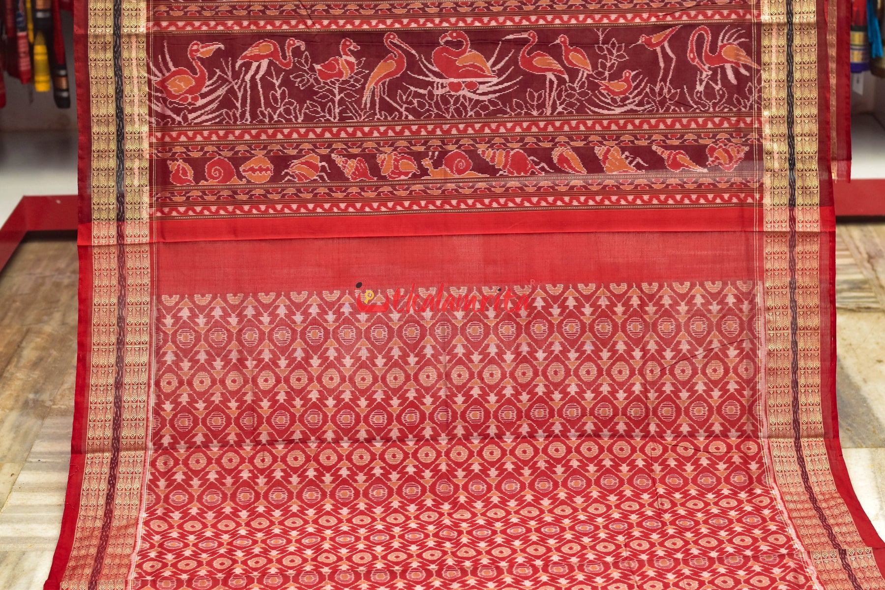 Teal Birds Bandha Sambalpuri Cotton Saree