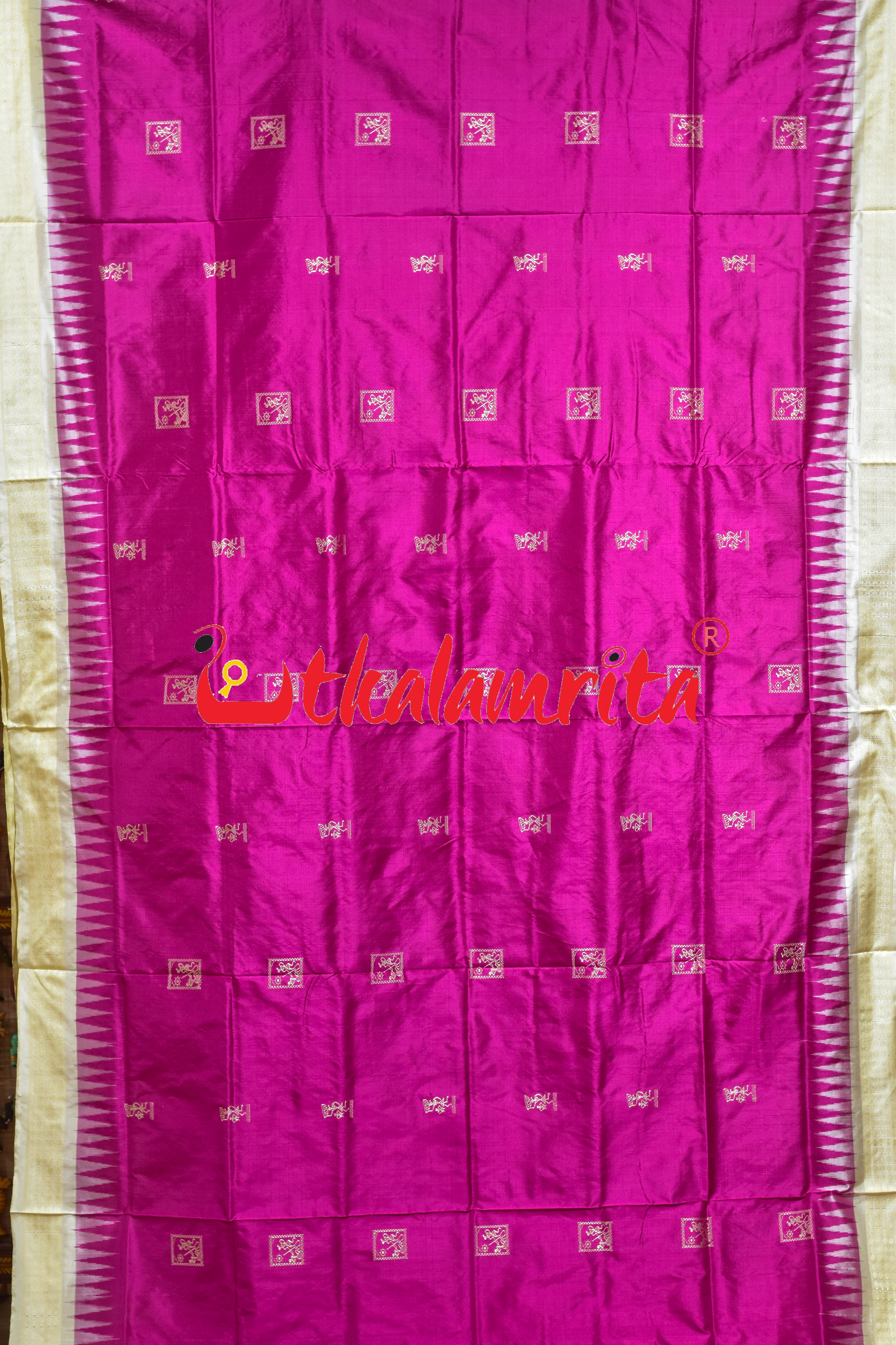 Rani Pink Off White Tribal Bomkai Silk Saree