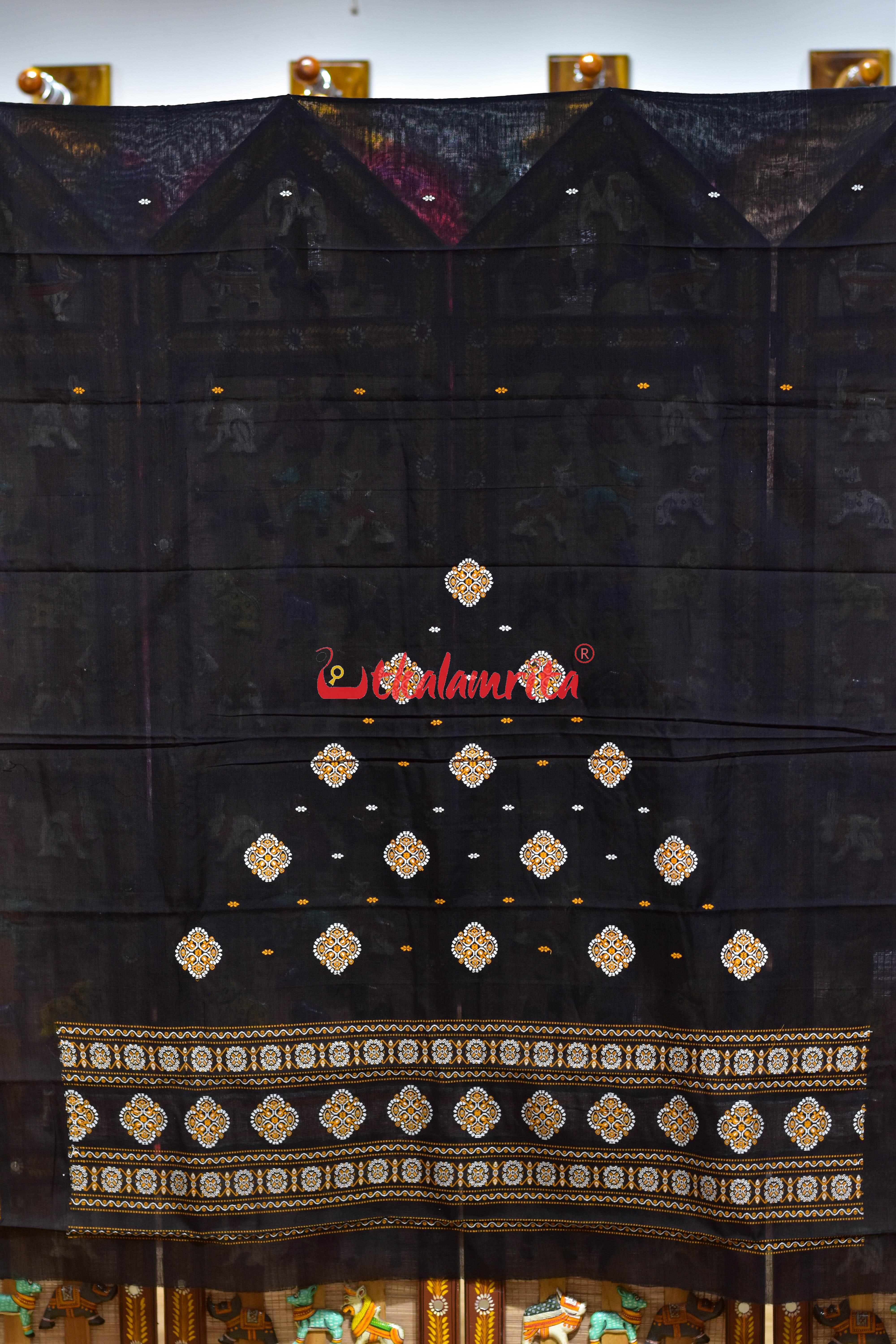 Black with Mustard Flower Bomkai Dress Set