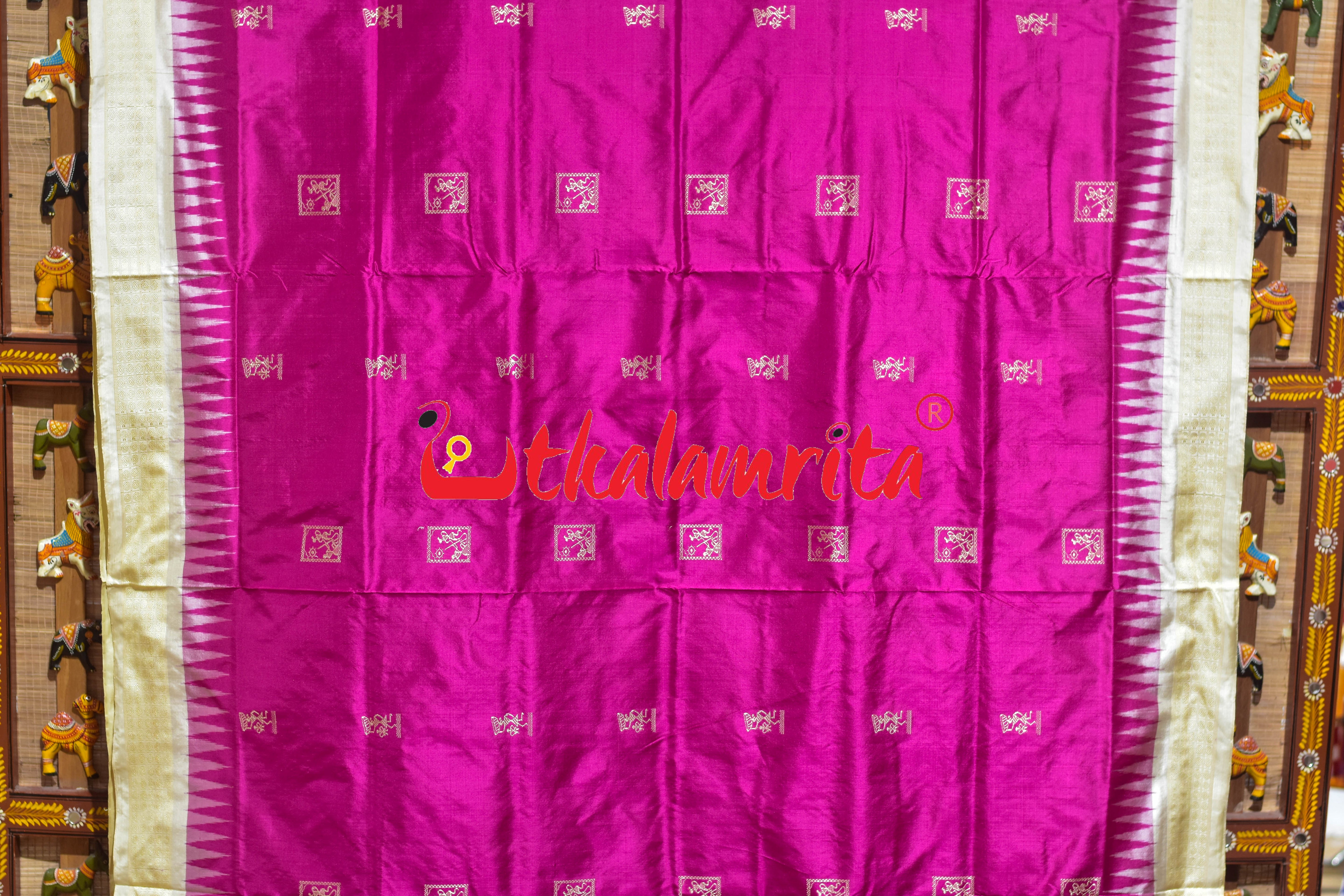 Rani Pink Off White Tribal Bomkai Silk Saree