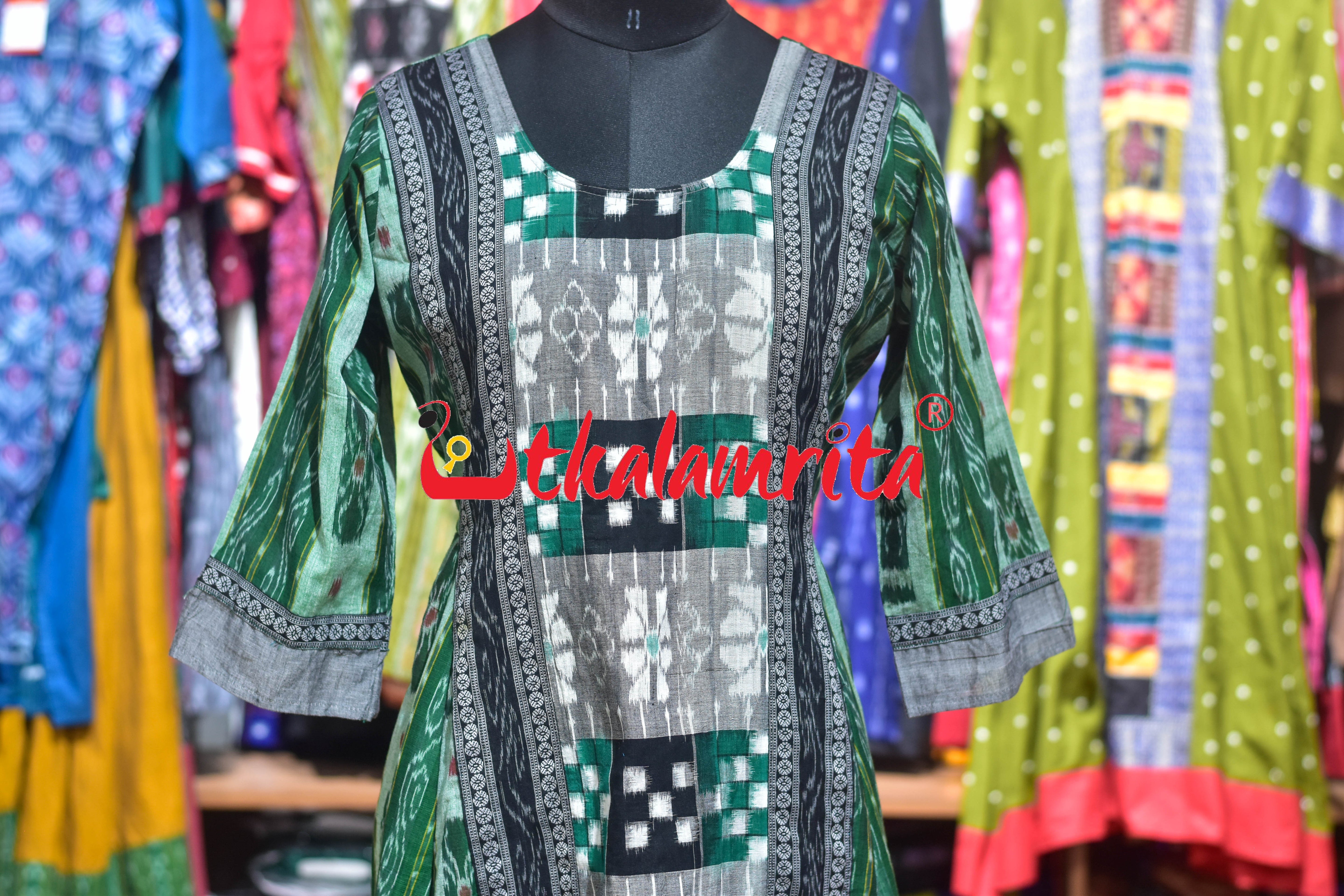 Green Sambalpuri Cotton Anarkali