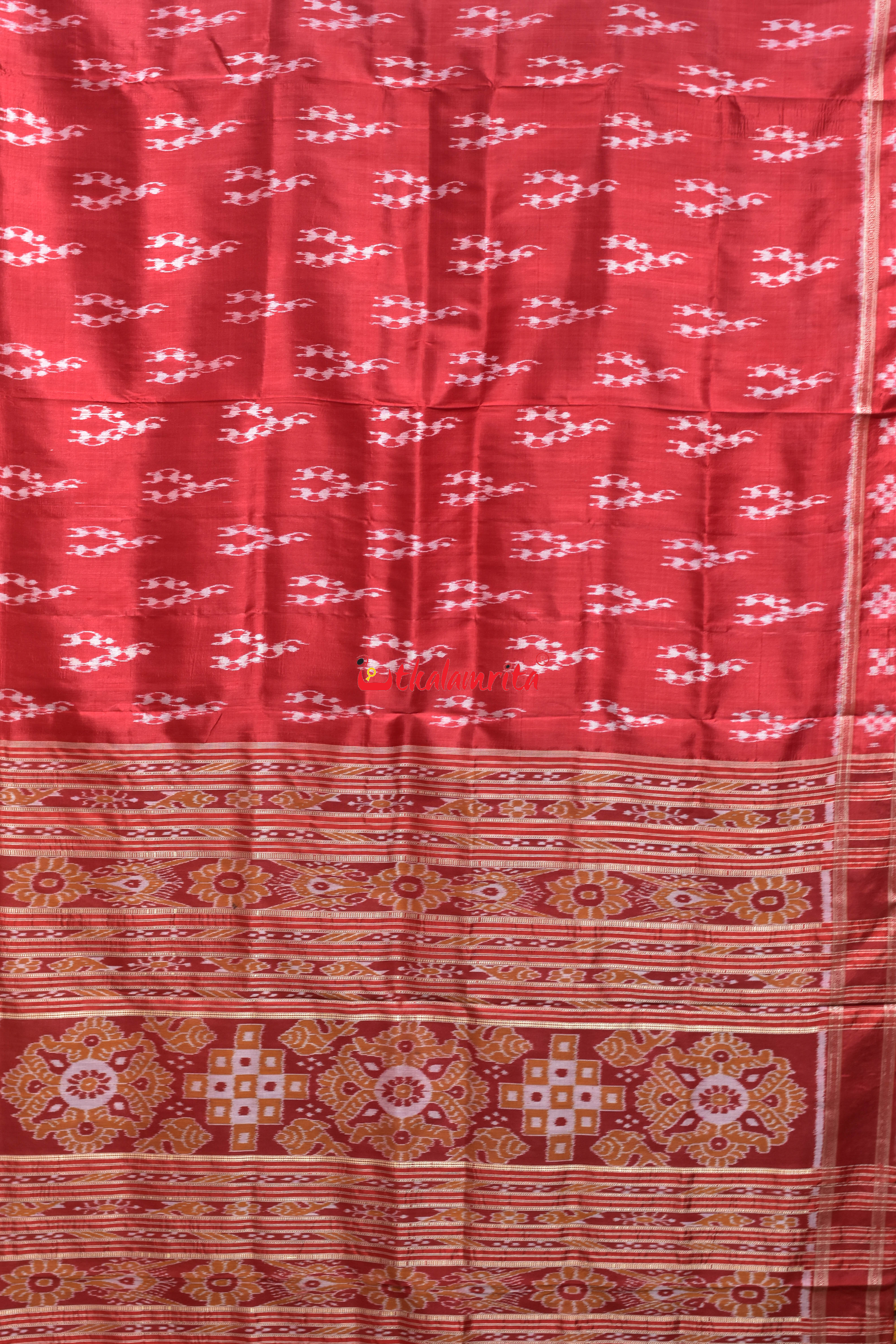 Red Trio Tribals Khandua Silk Saree