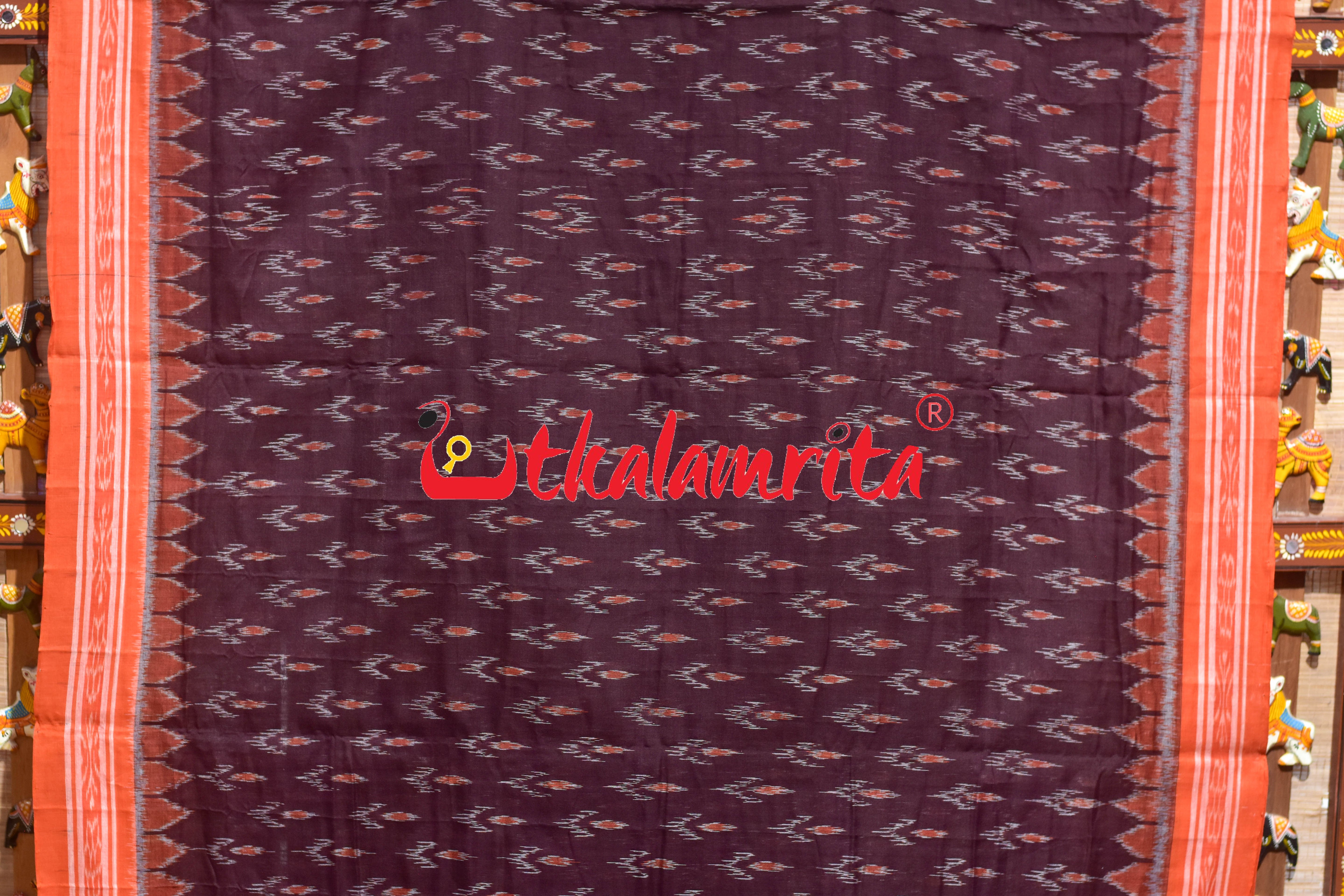 Maroon Labanga Bandha Orange Border Khandua Cotton Saree
