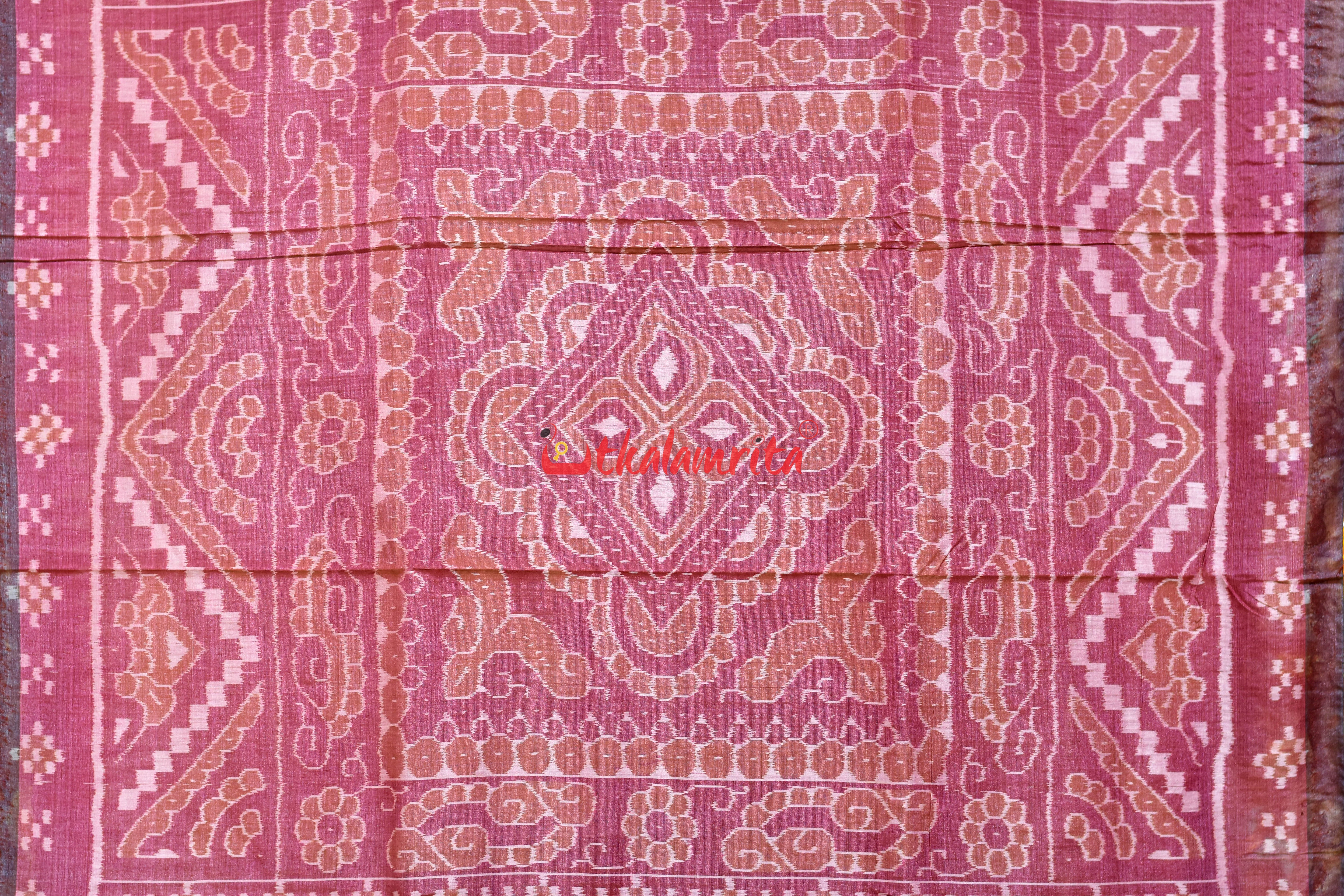 Peach with Berry Maroon Gopalpur Tussar Silk Saree