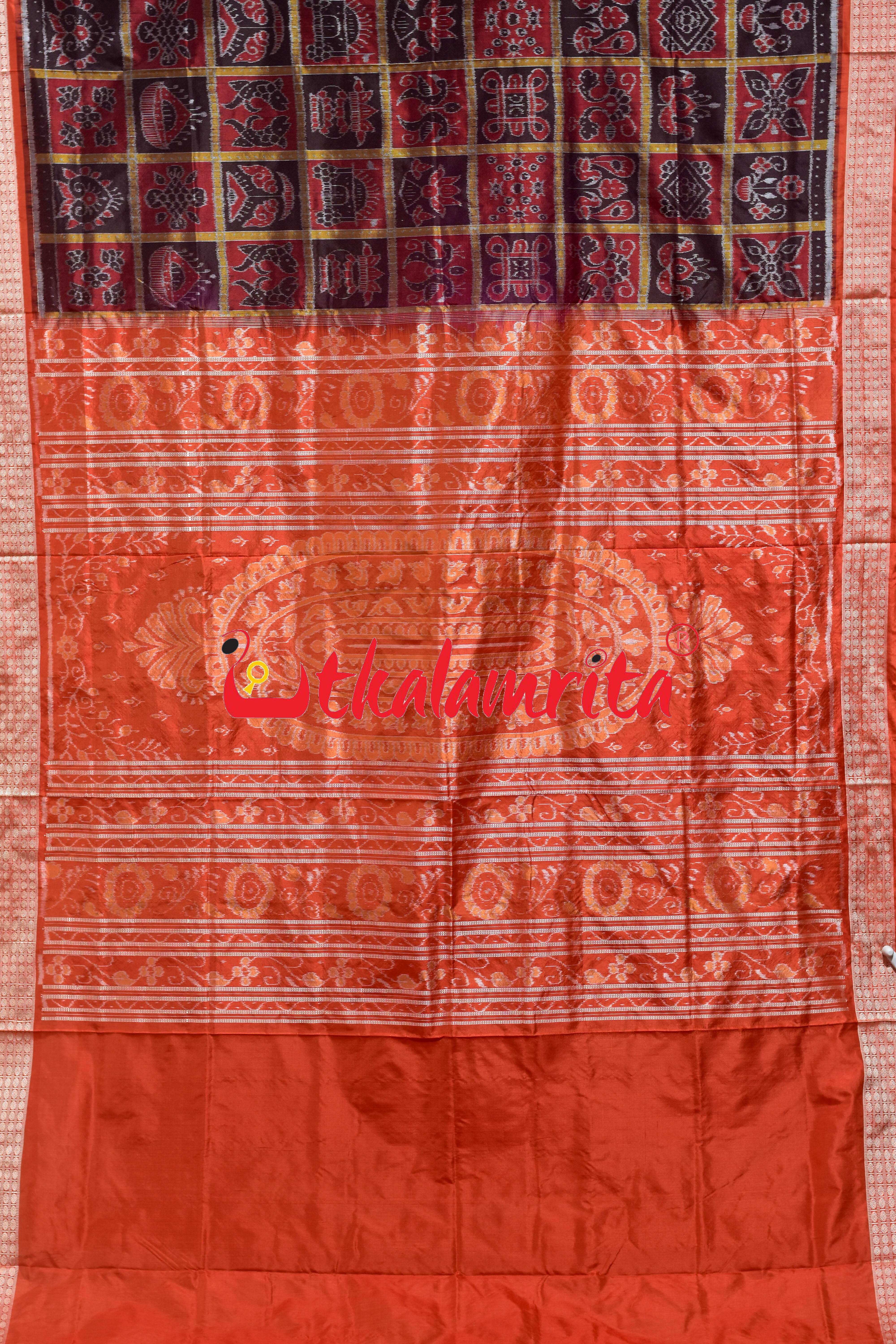 Coffee Maroon Orange Dhadi Nabakothi Silk Saree