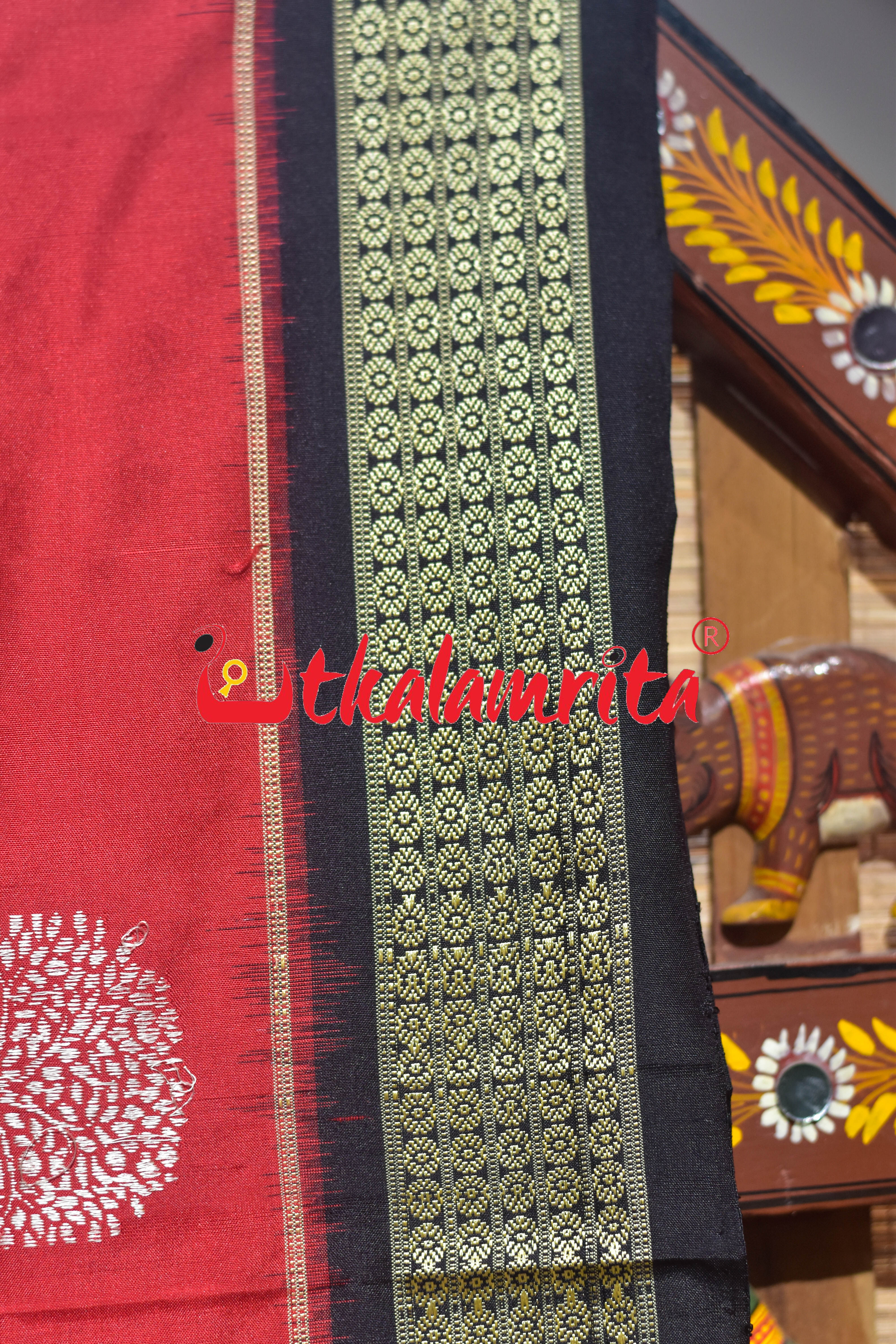 Red Black Gacha Design Bomkai Silk Saree