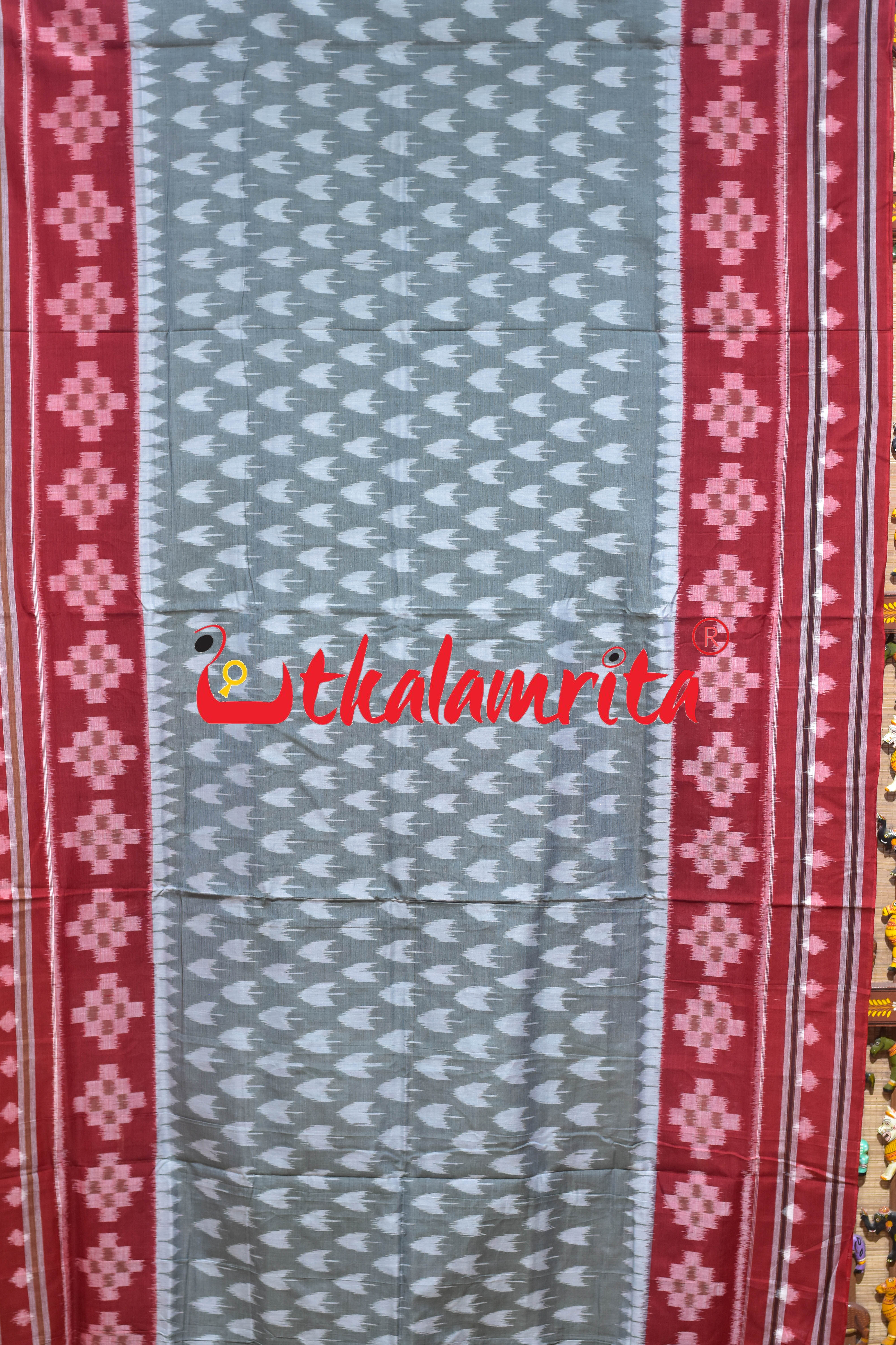 Grey Chhatu Border Pasapali Khandua Cotton Saree