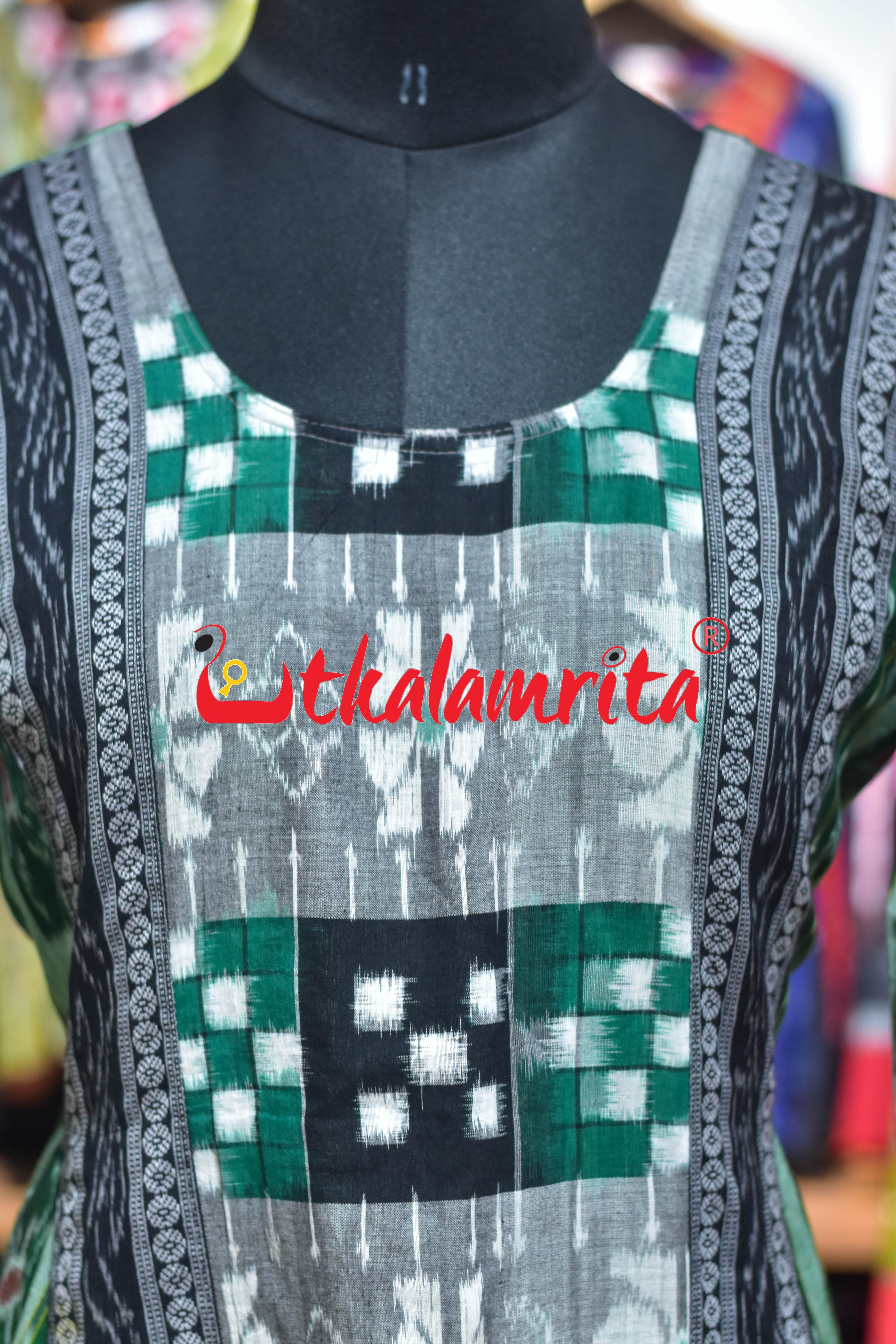 Green Sambalpuri Cotton Anarkali