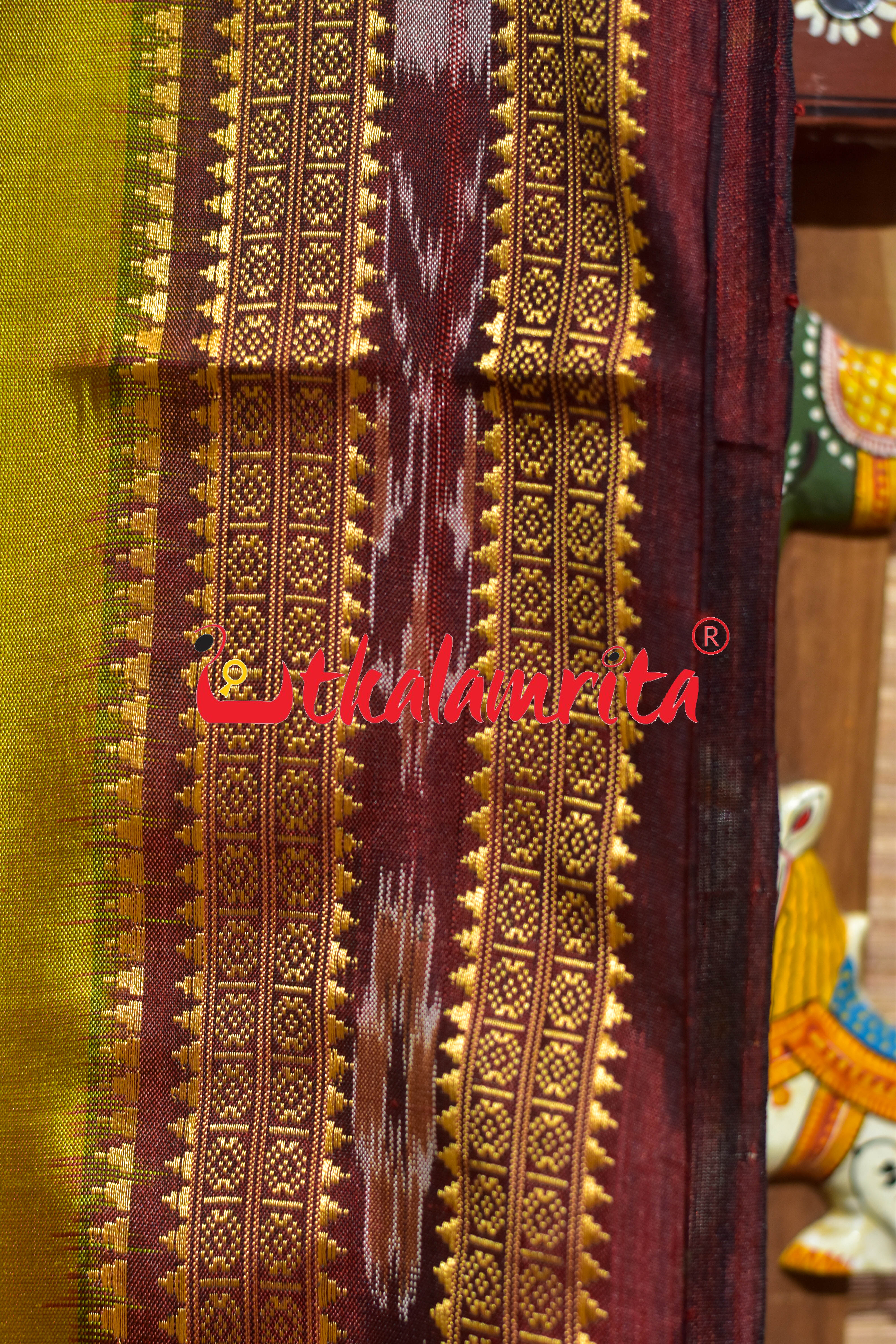 Baala Buti Golden Maroon Khandua Silk Saree