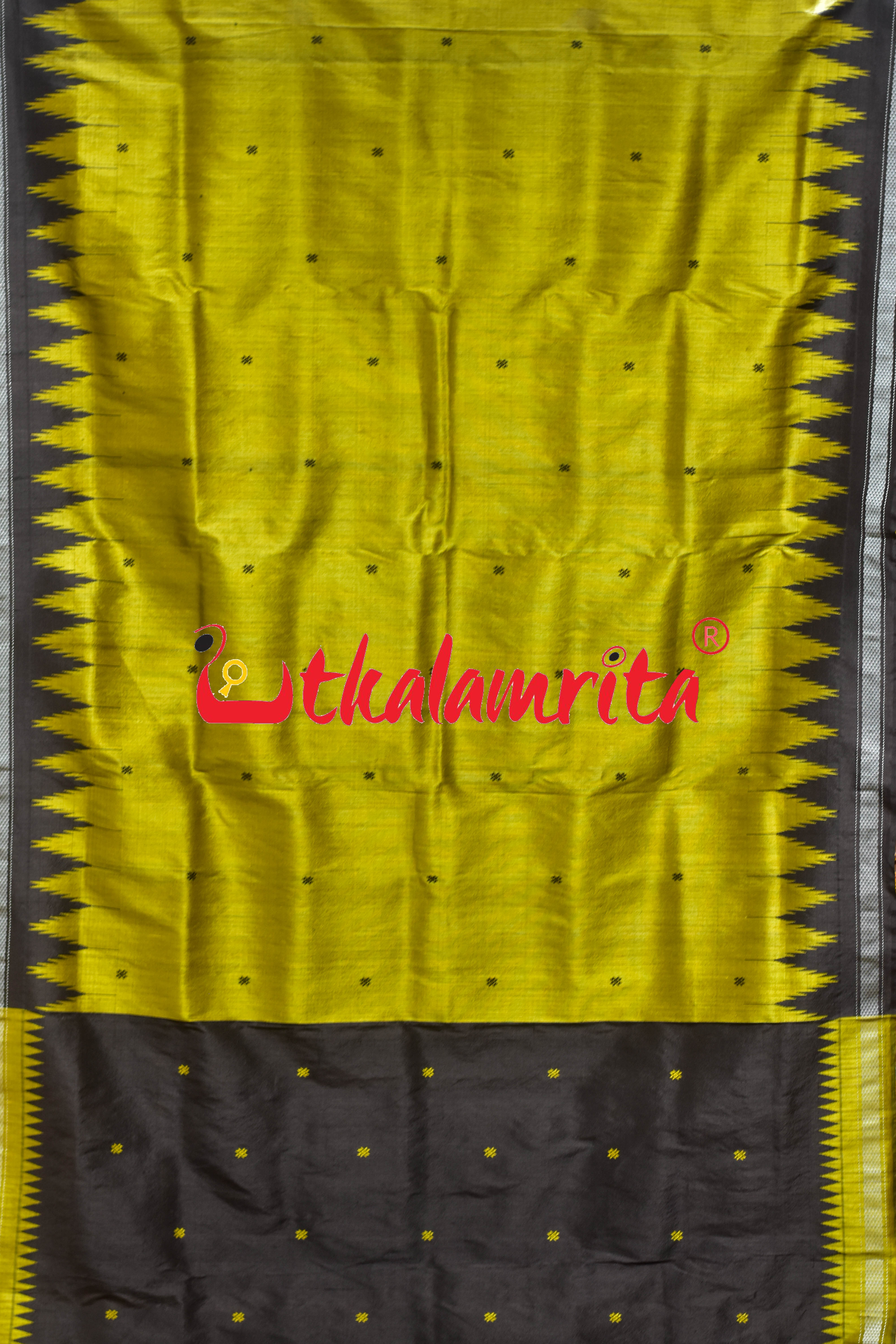 Natural Haladi with Black Border Berhampuri Silk Saree