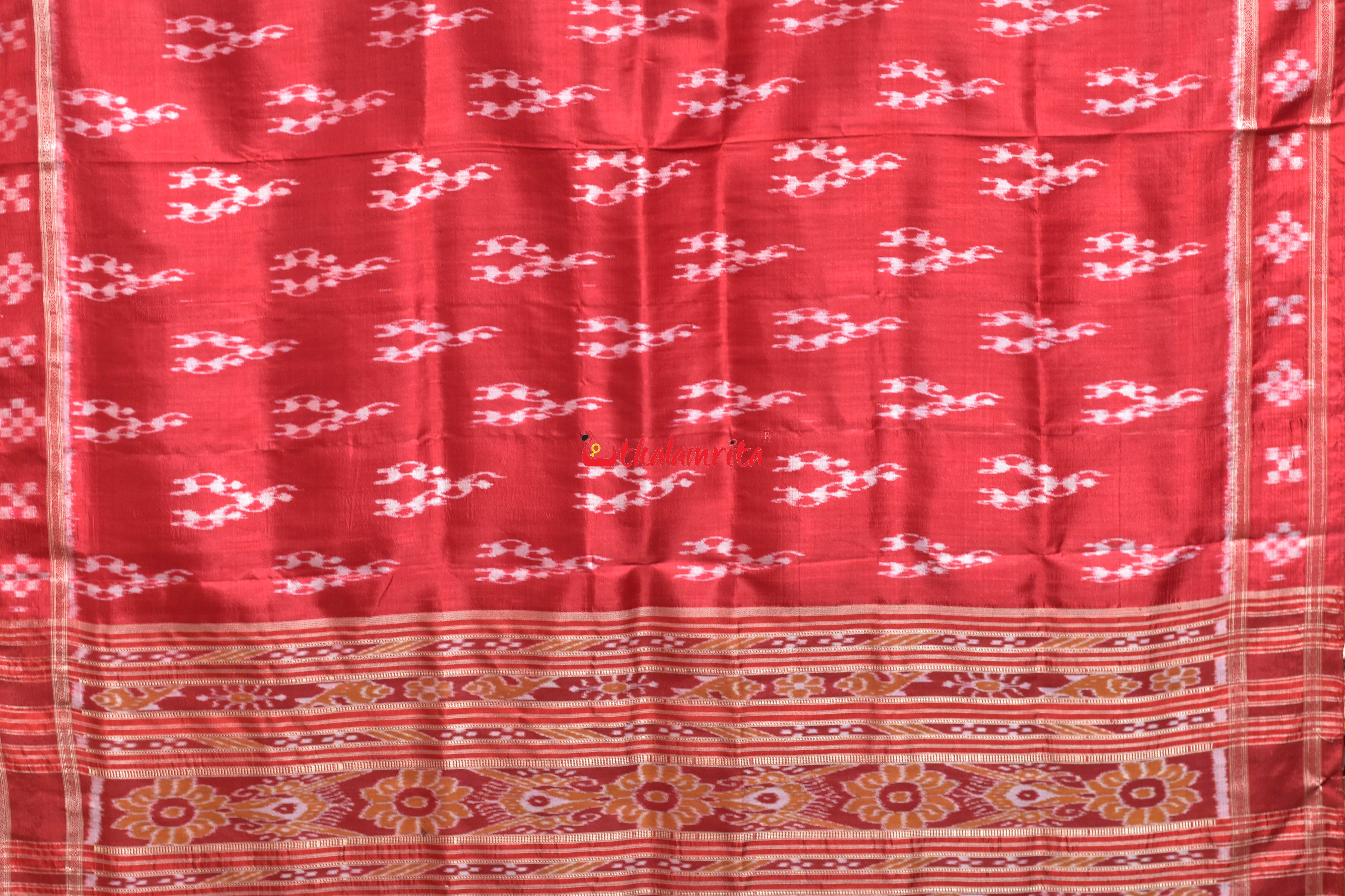 Red Trio Tribals Khandua Silk Saree