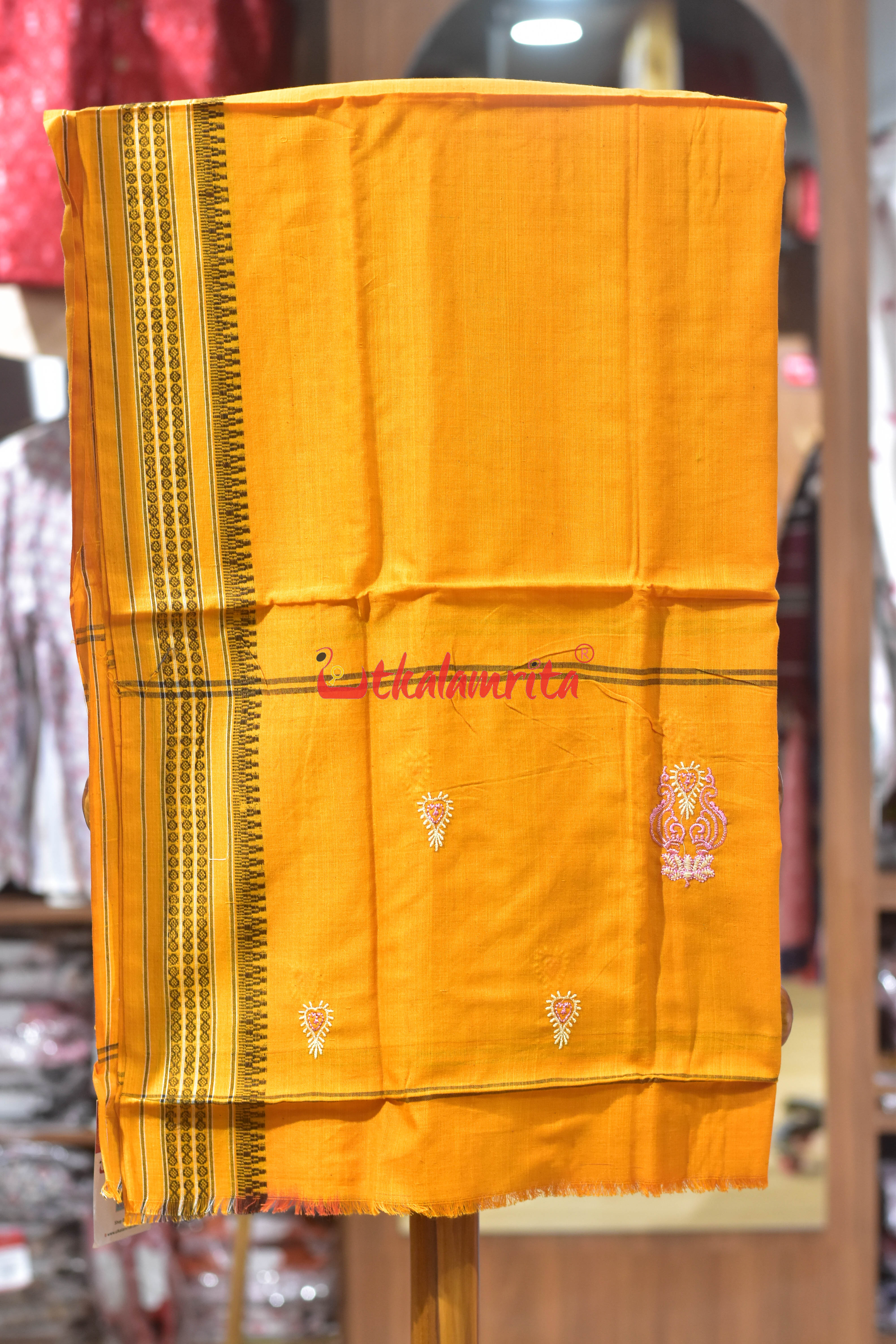Pink Yellow Flower Bomkai Cotton Dress Set