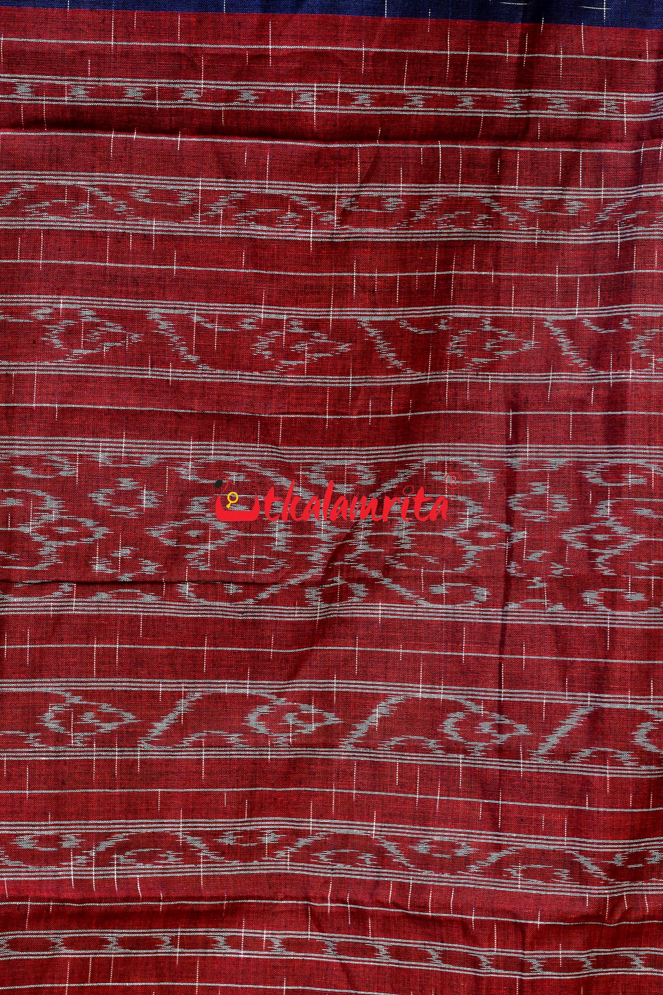 Blue Red Daali Scot Khandua Cotton Saree