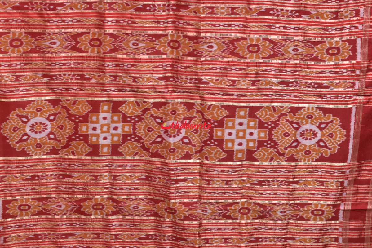 Red Trio Tribals Khandua Silk Saree