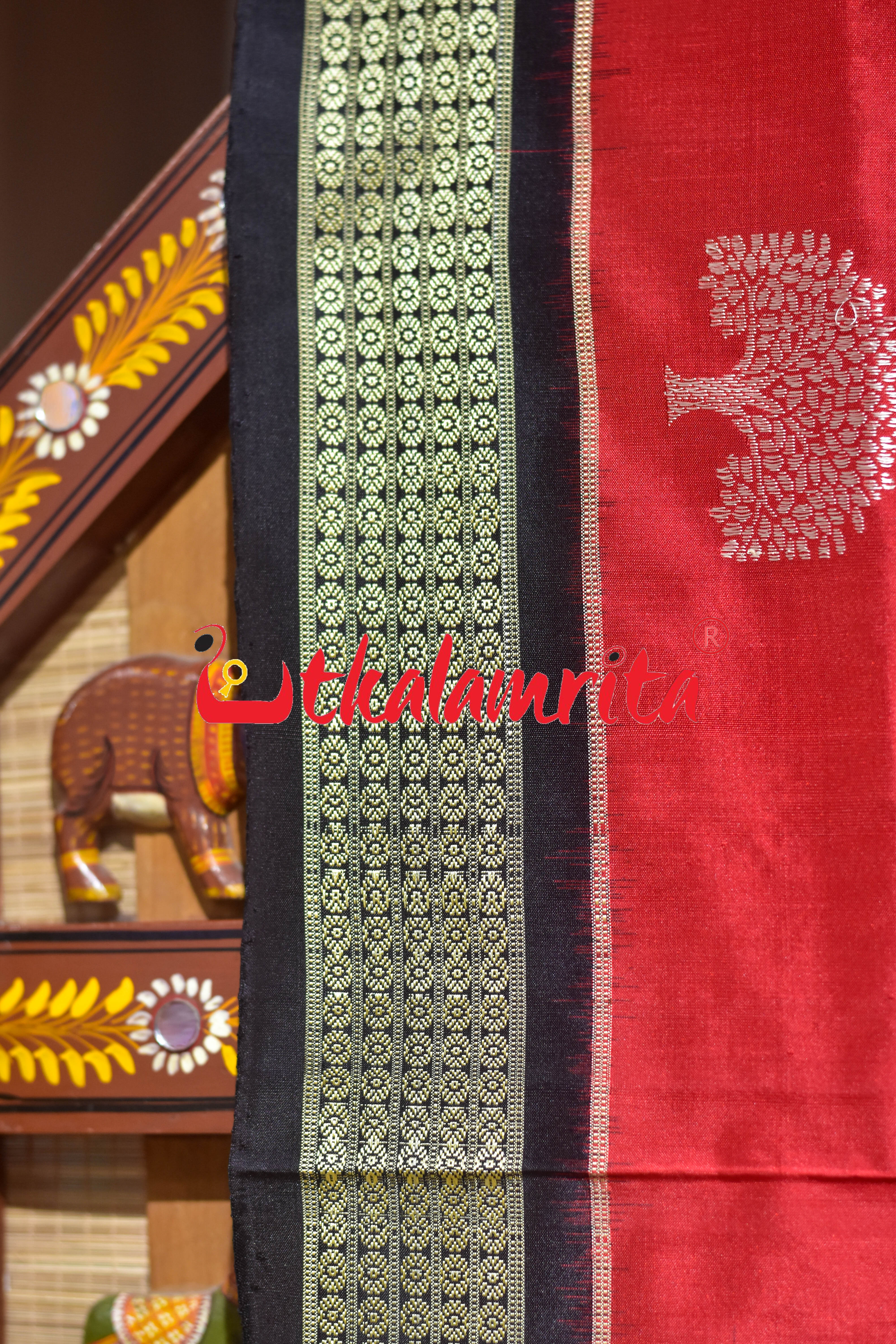 Red Black Gacha Design Bomkai Silk Saree