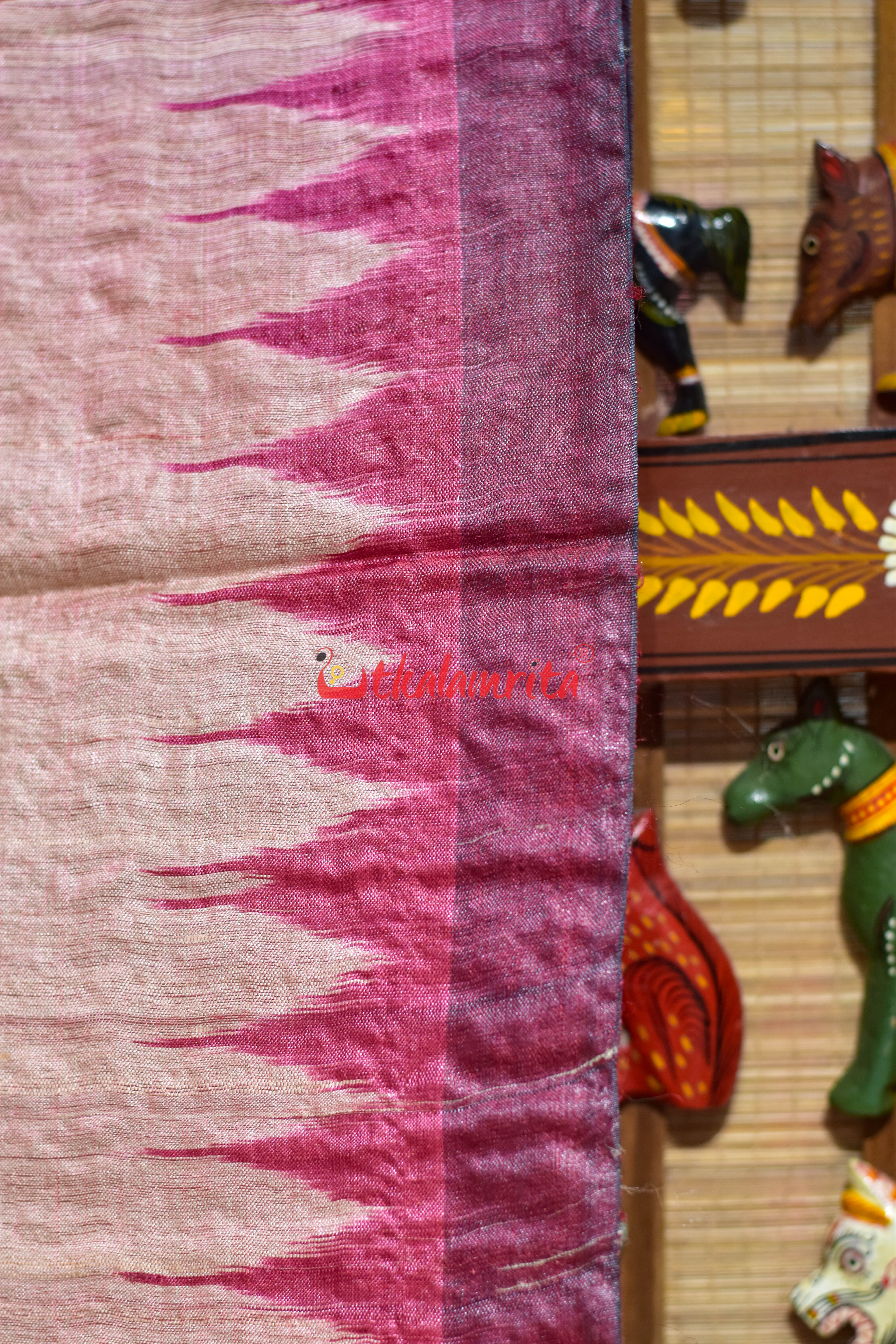 Peach with Berry Maroon Gopalpur Tussar Silk Saree