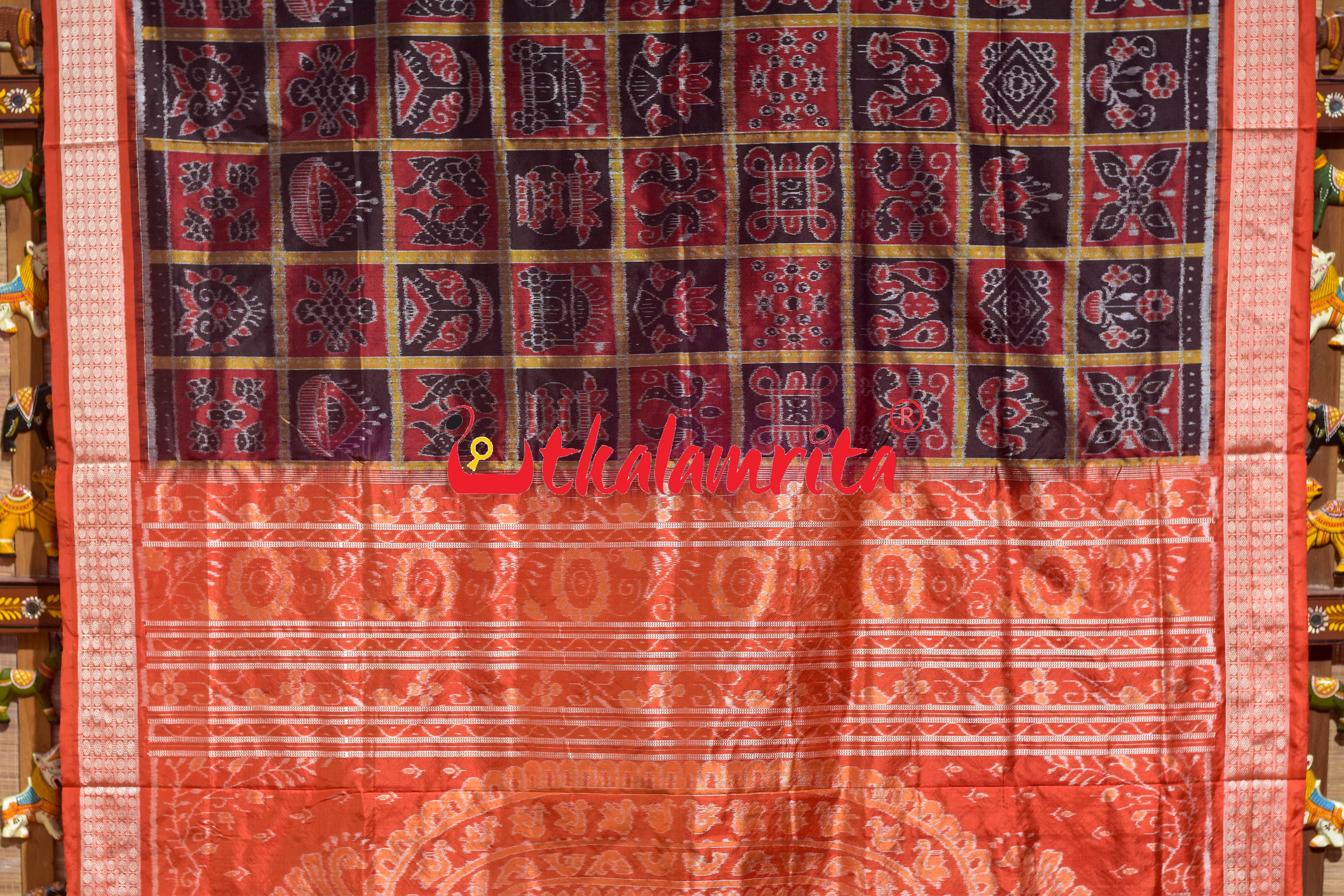 Coffee Maroon Orange Dhadi Nabakothi Silk Saree