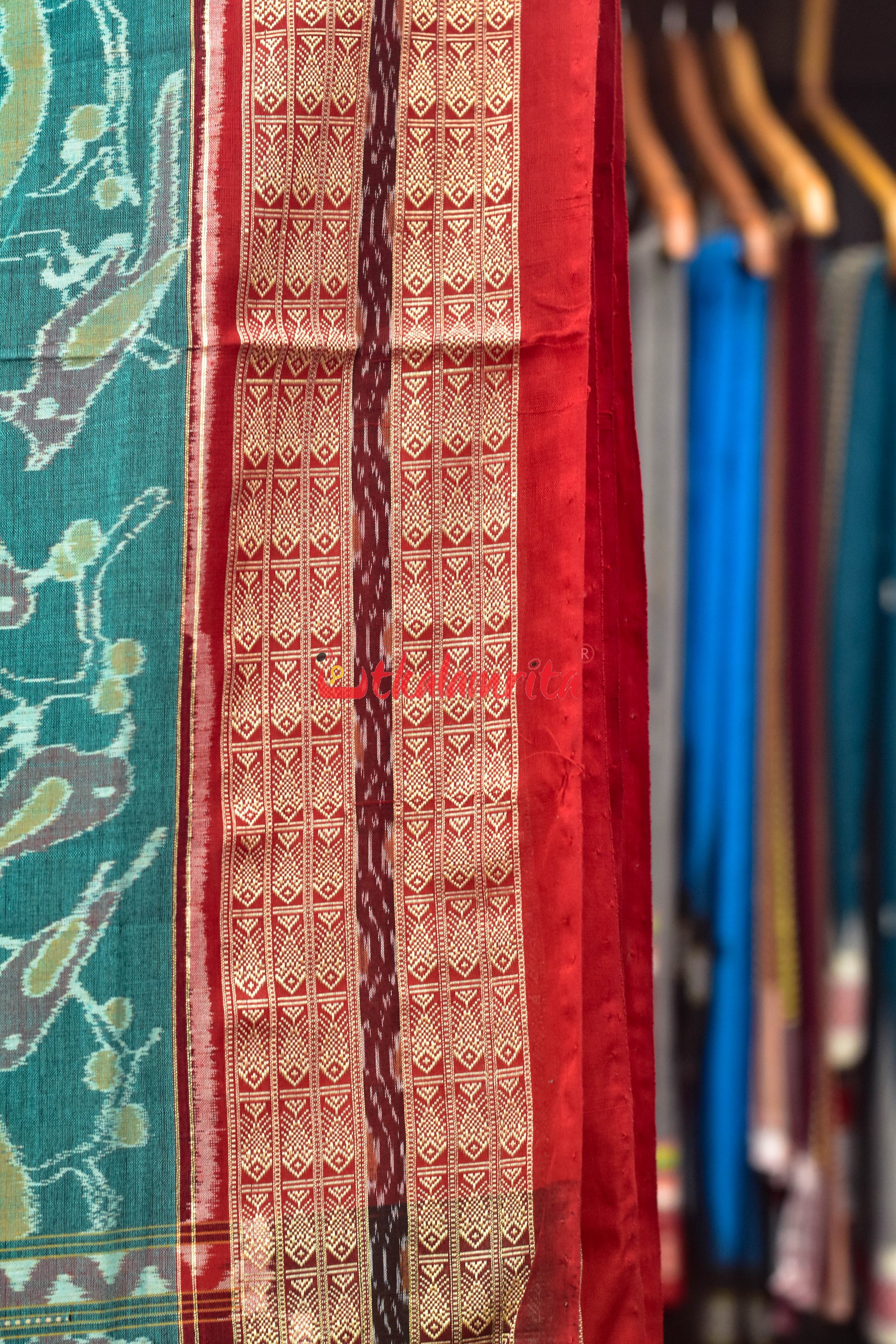 Teal Birds Bandha Sambalpuri Cotton Saree