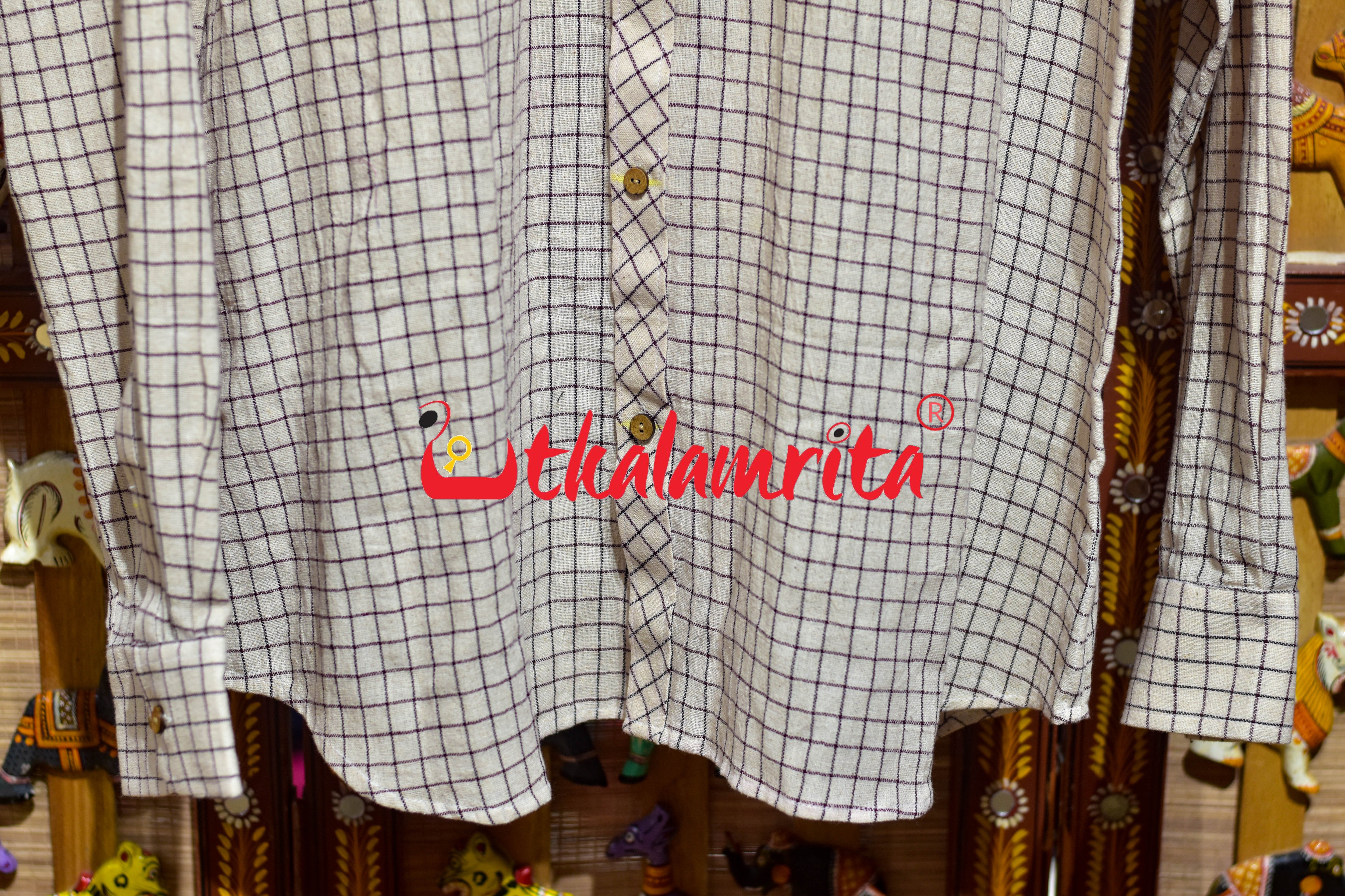 Off White Black Check Kotpad (Men's Full Shirt)