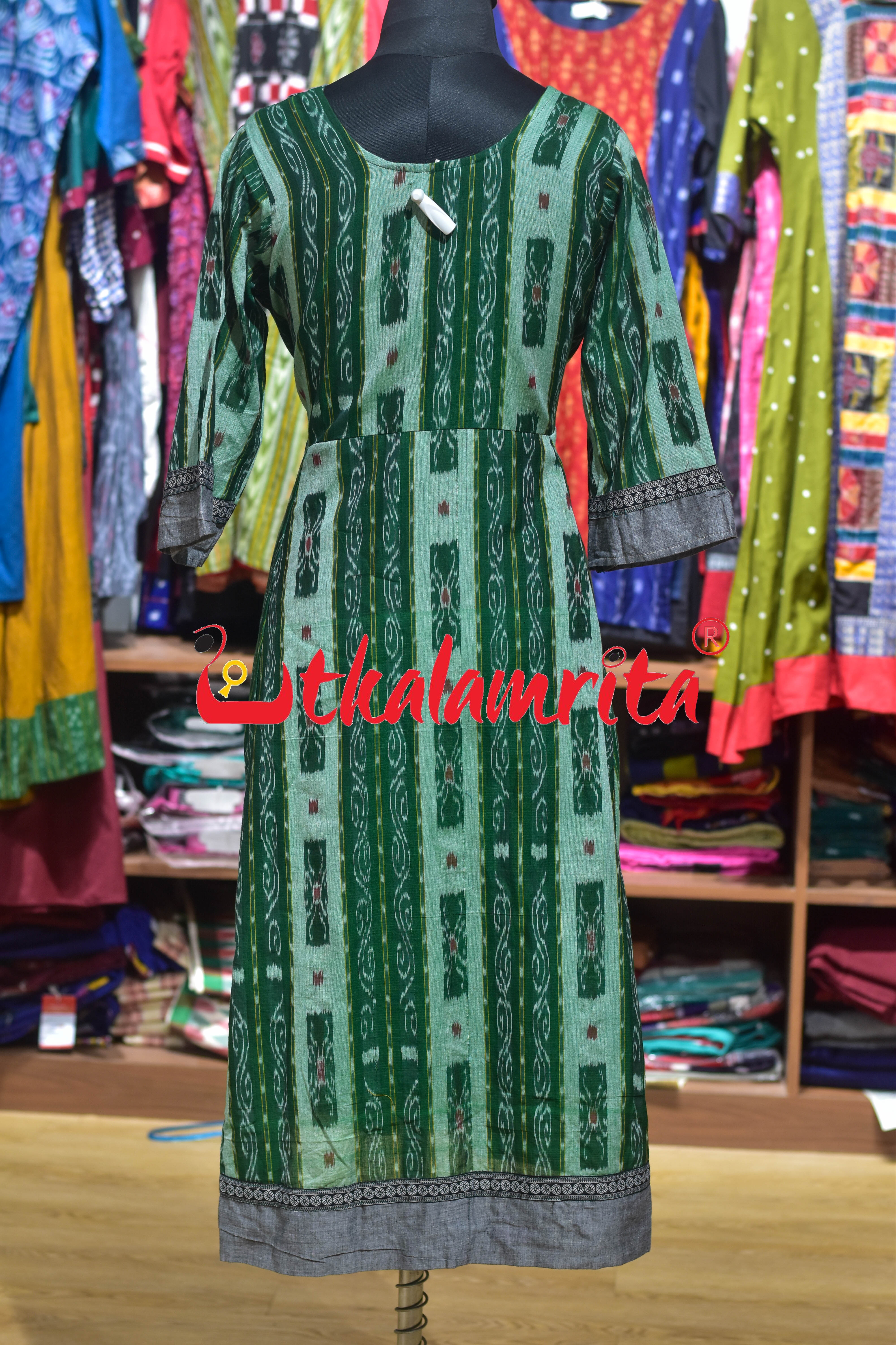 Green Sambalpuri Cotton Anarkali