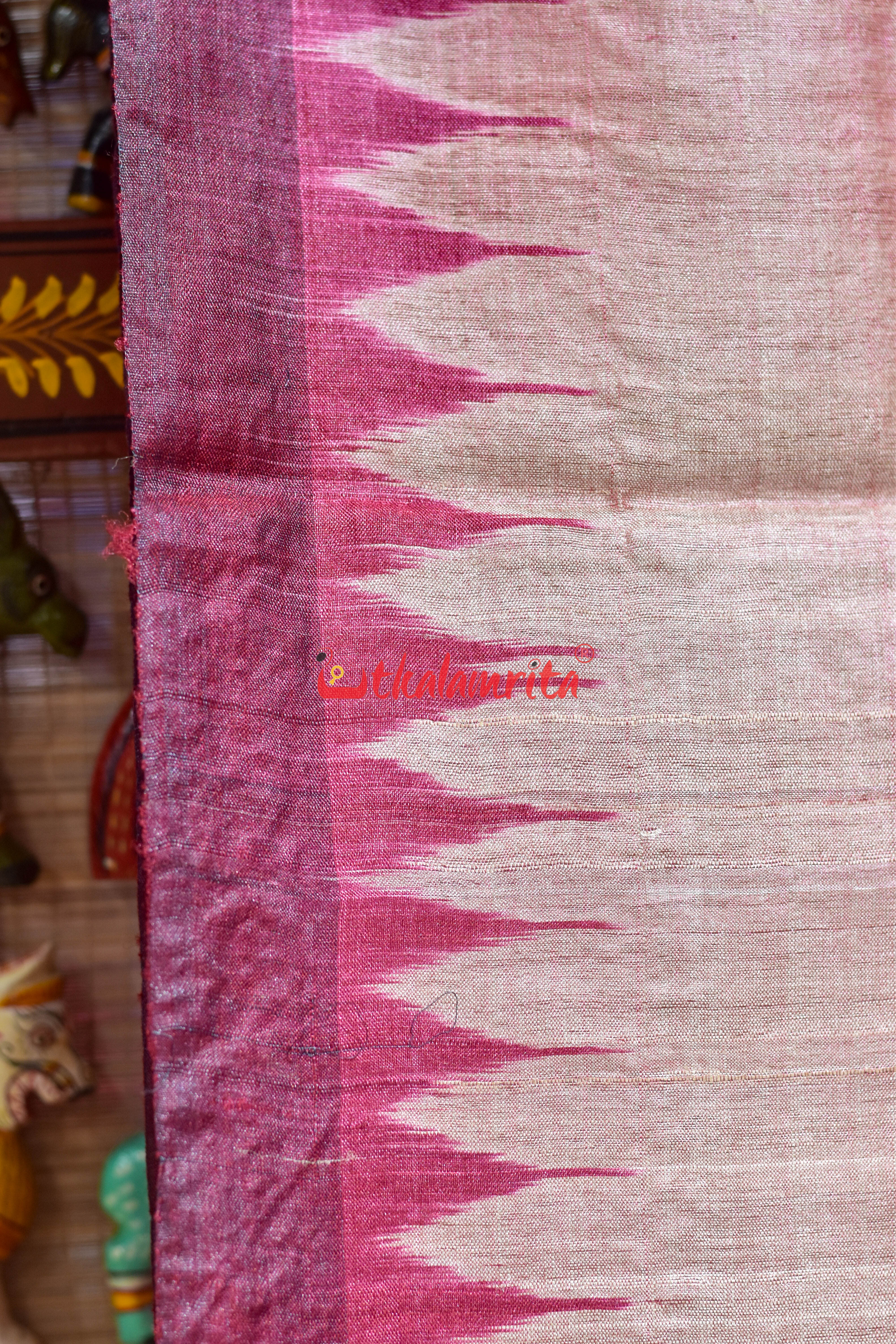 Peach with Berry Maroon Gopalpur Tussar Silk Saree