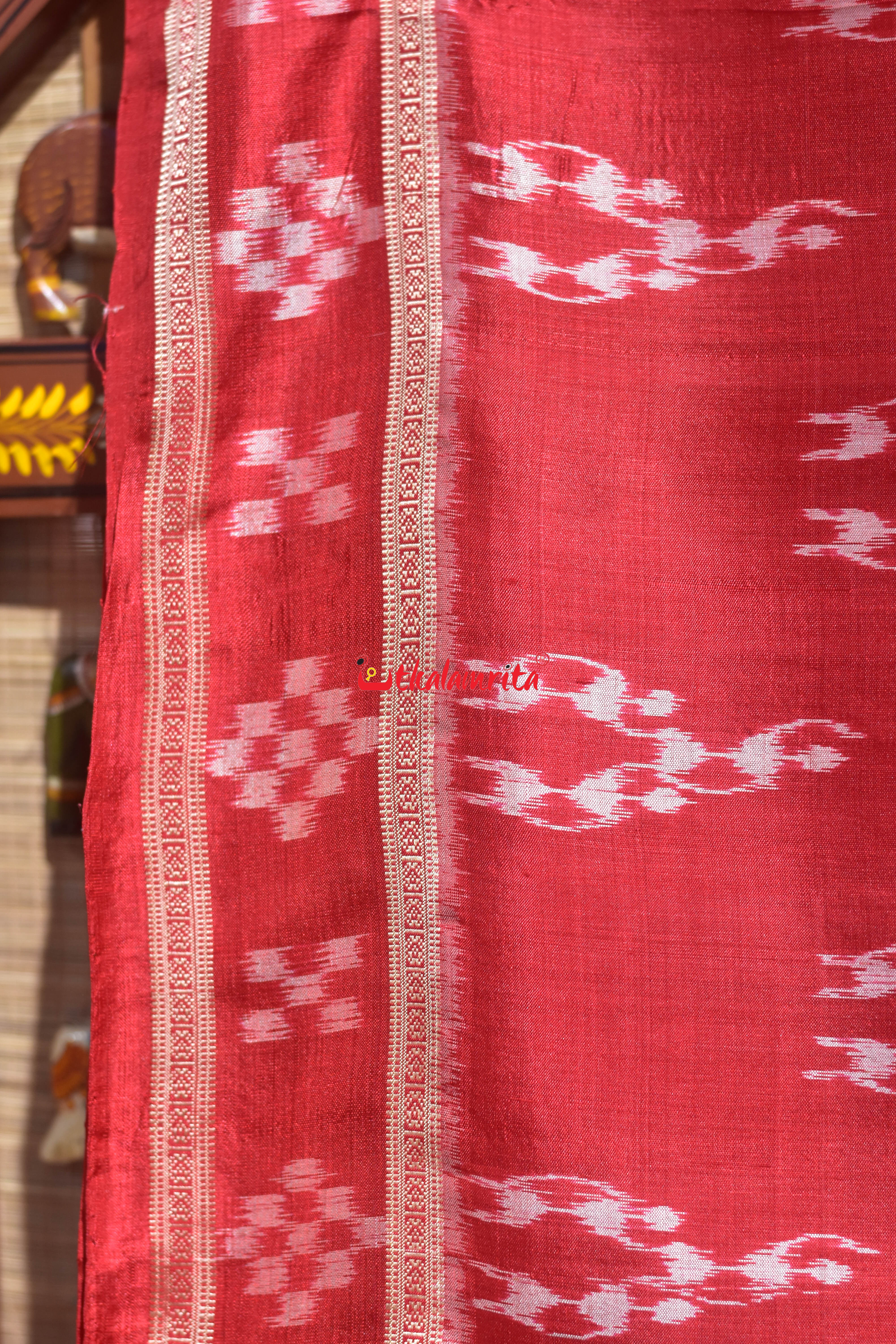 Red Trio Tribals Khandua Silk Saree