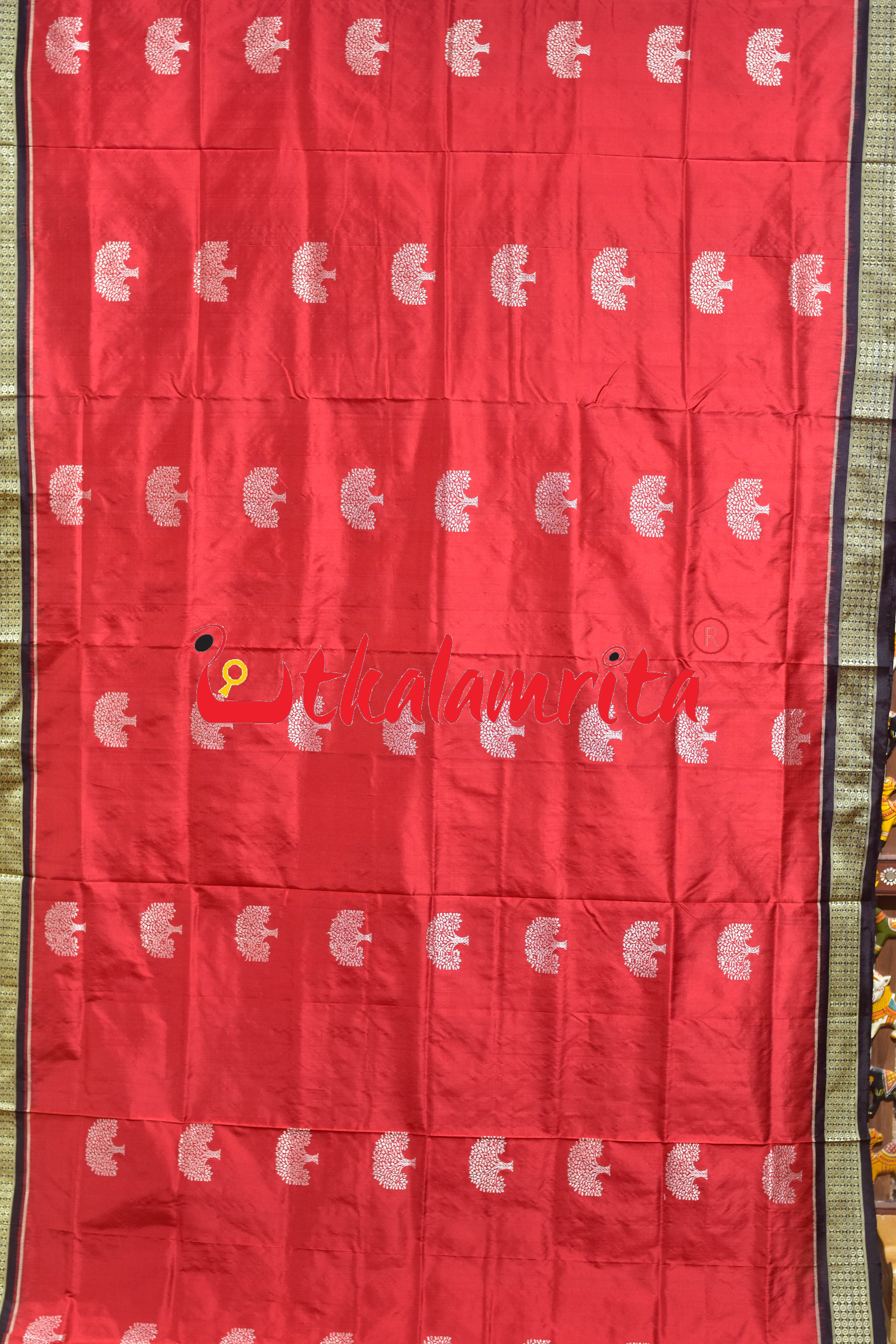 Red Black Gacha Design Bomkai Silk Saree