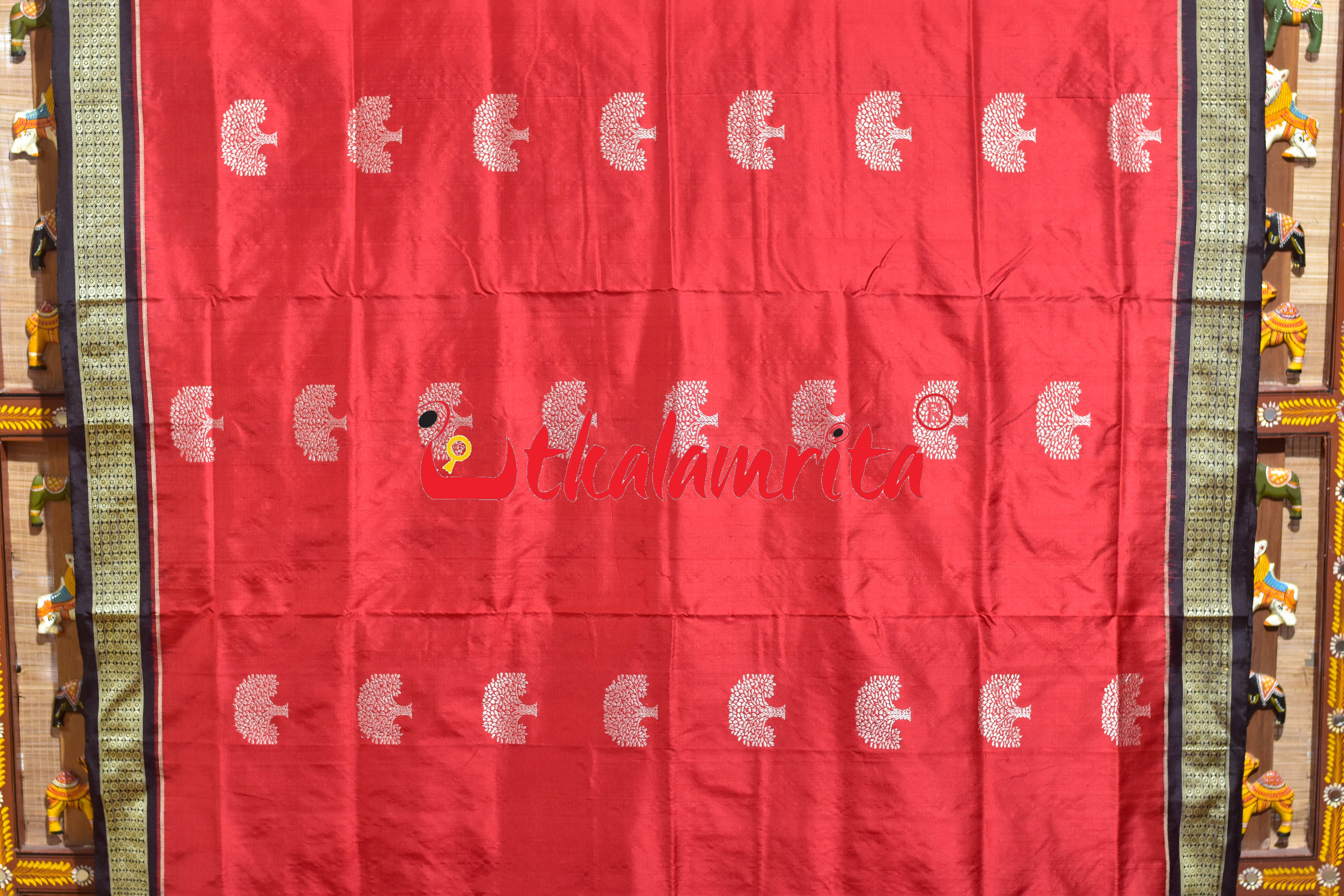 Red Black Gacha Design Bomkai Silk Saree