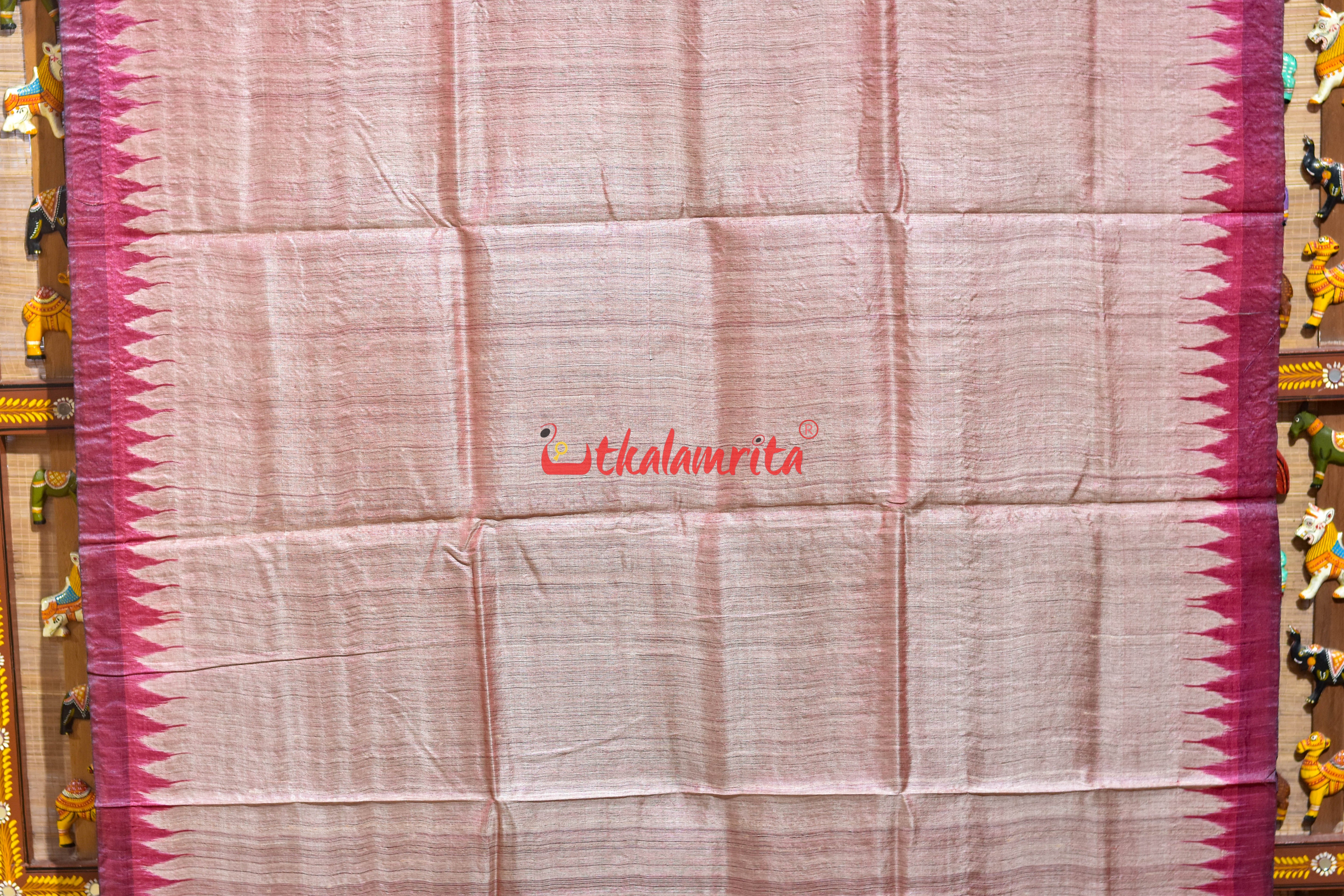 Peach with Berry Maroon Gopalpur Tussar Silk Saree