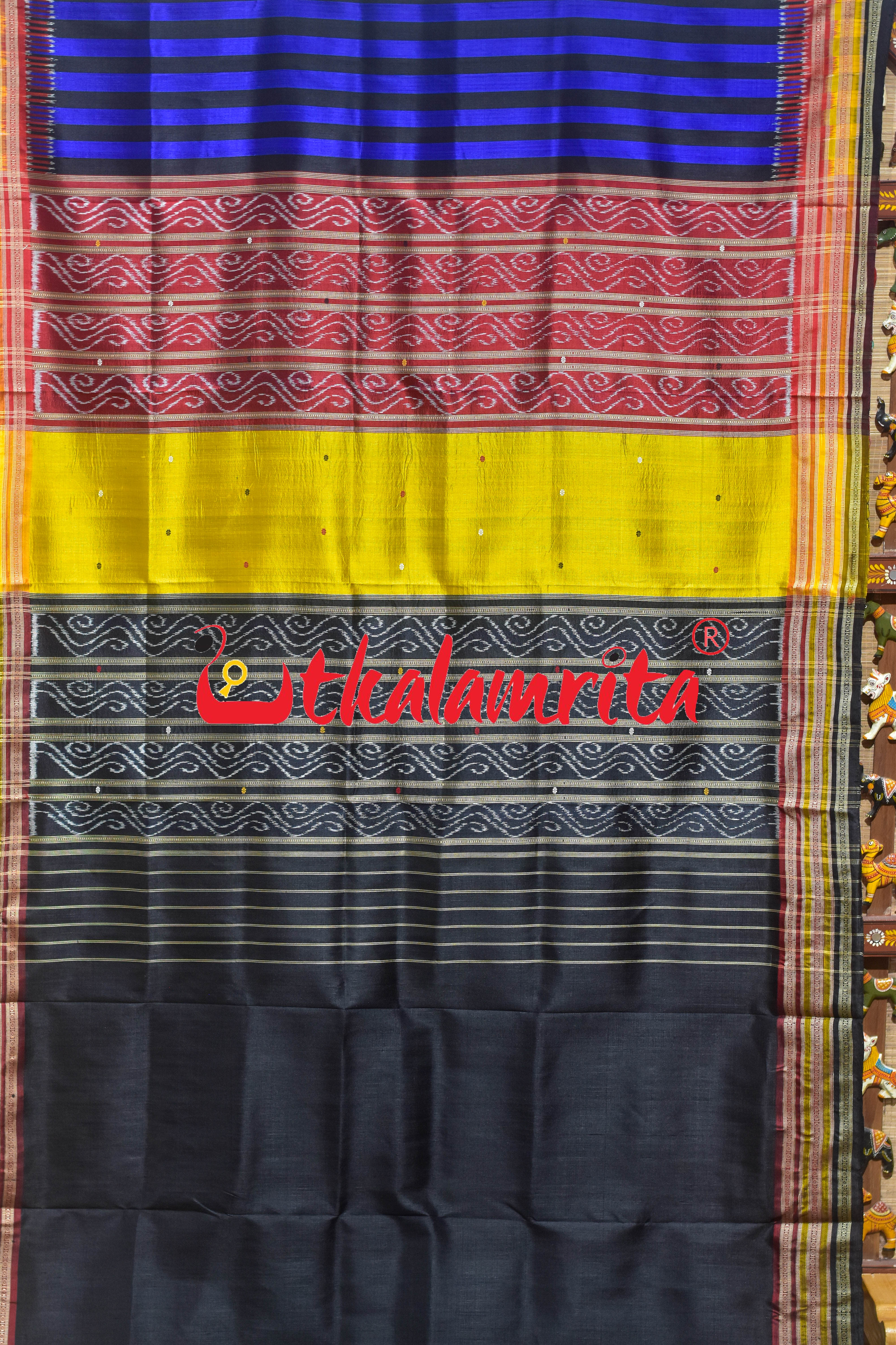 Blue Black Check Kathifera Silk Saree