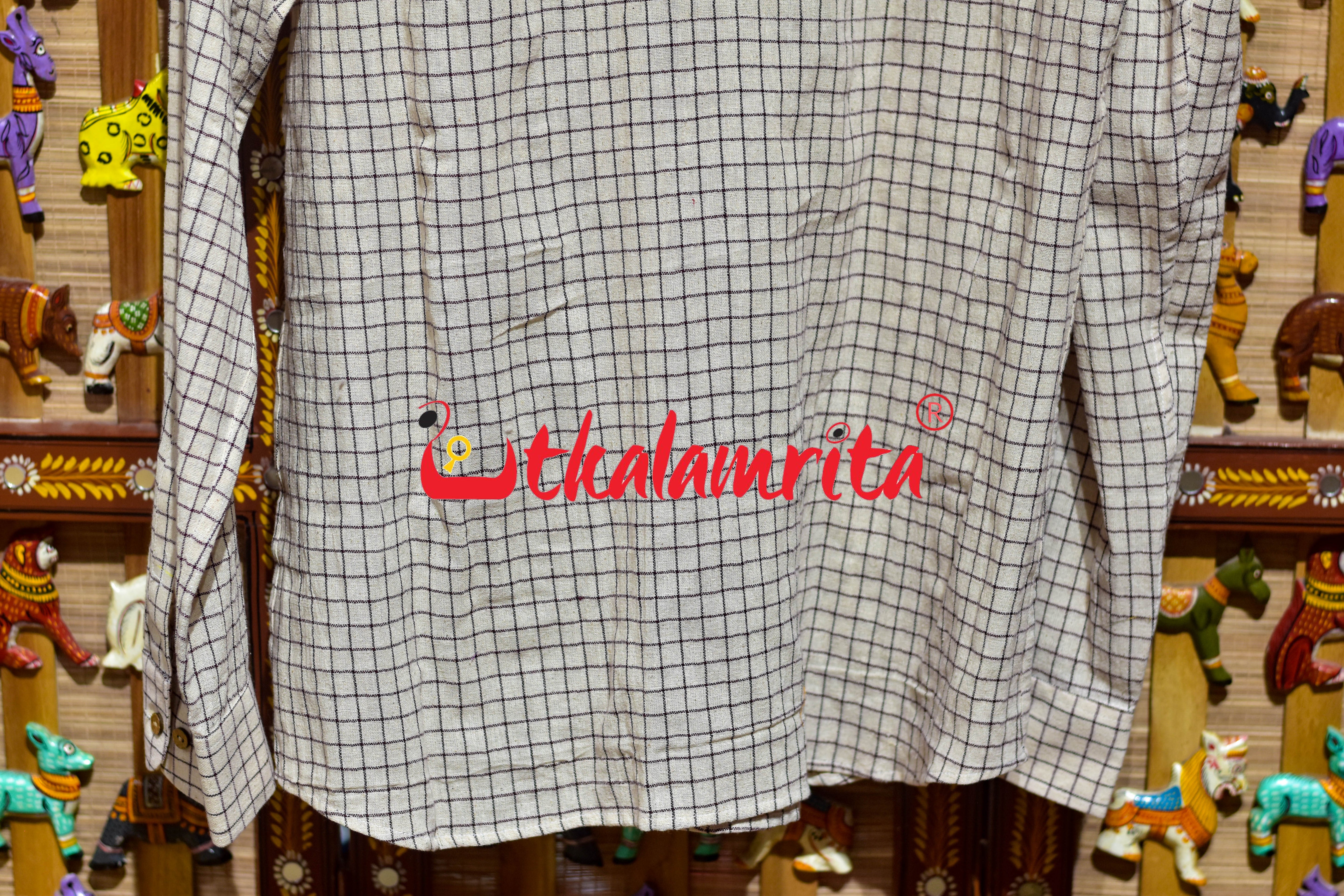 Off White Black Check Kotpad (Men's Full Shirt)