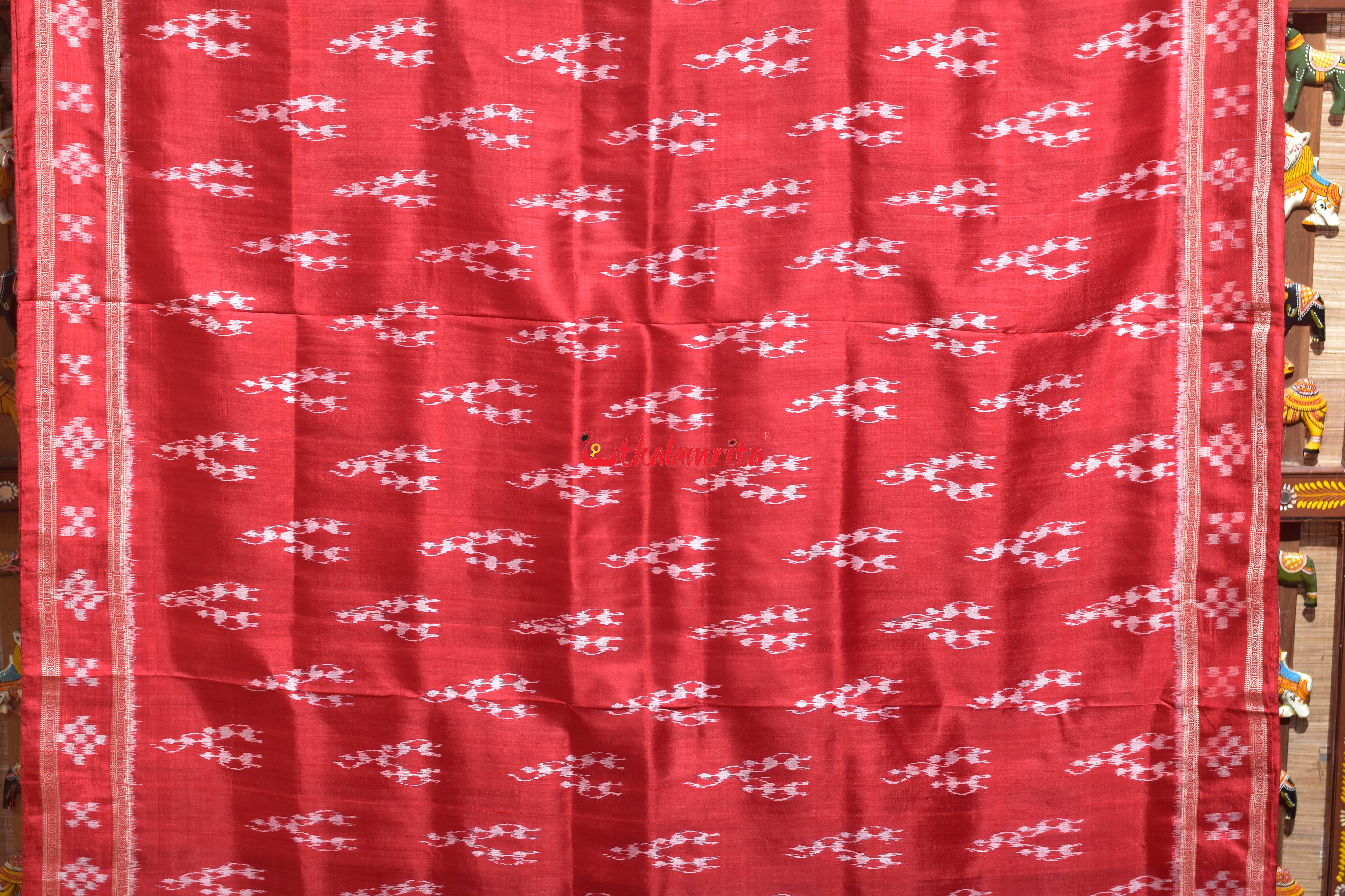 Red Trio Tribals Khandua Silk Saree