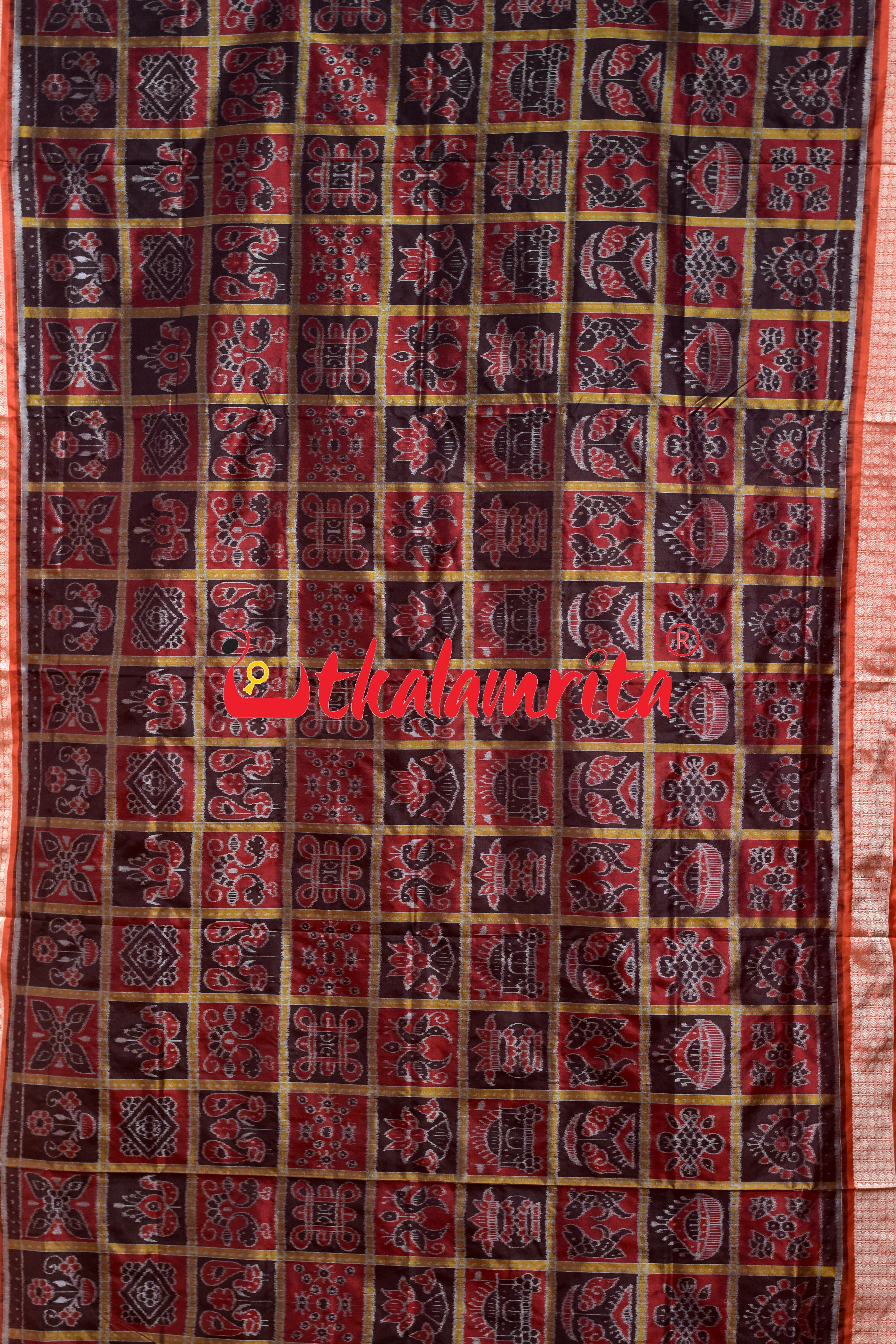 Coffee Maroon Orange Dhadi Nabakothi Silk Saree