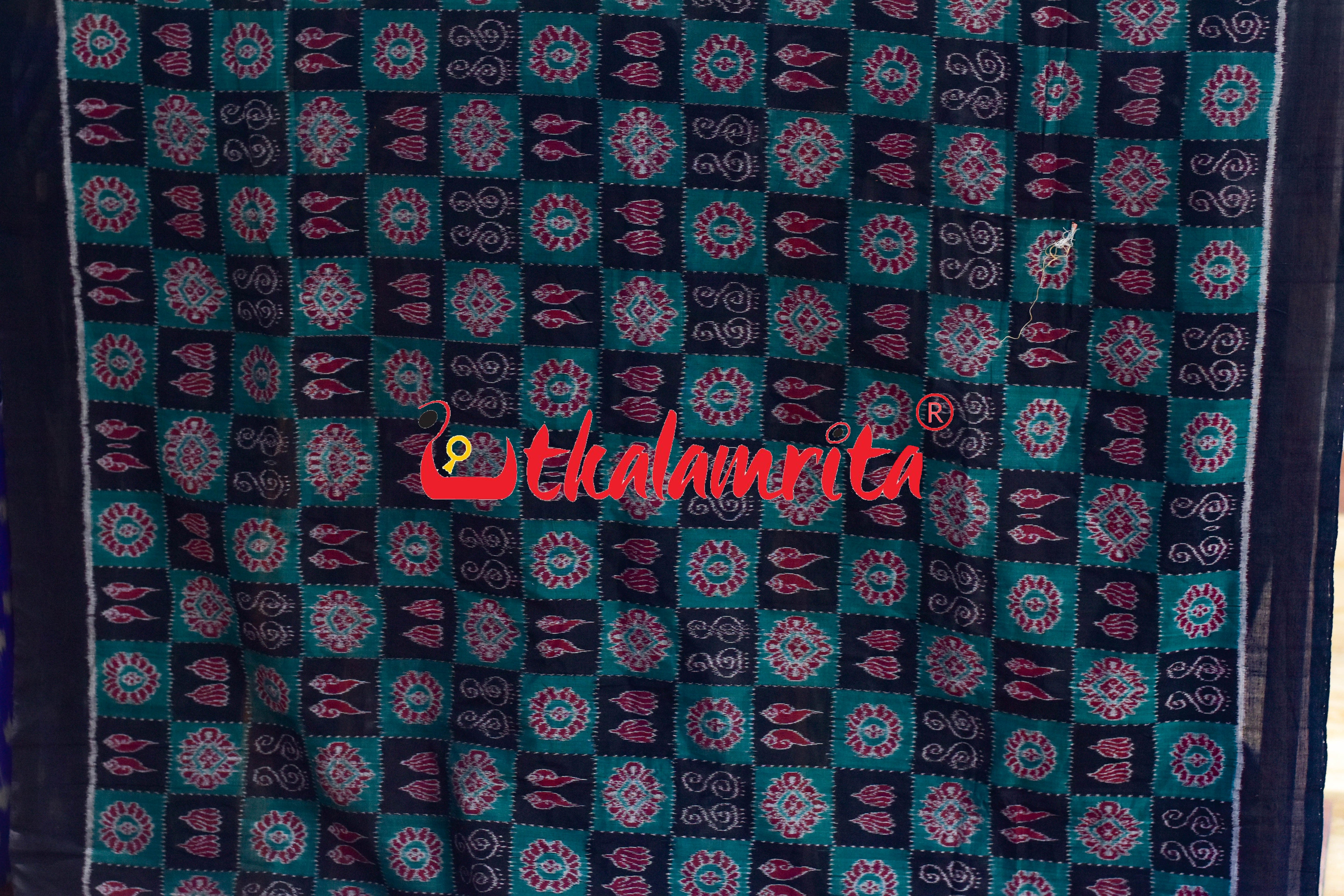 Black Green Different Theme Sambalpuri Cotton (Fabric)