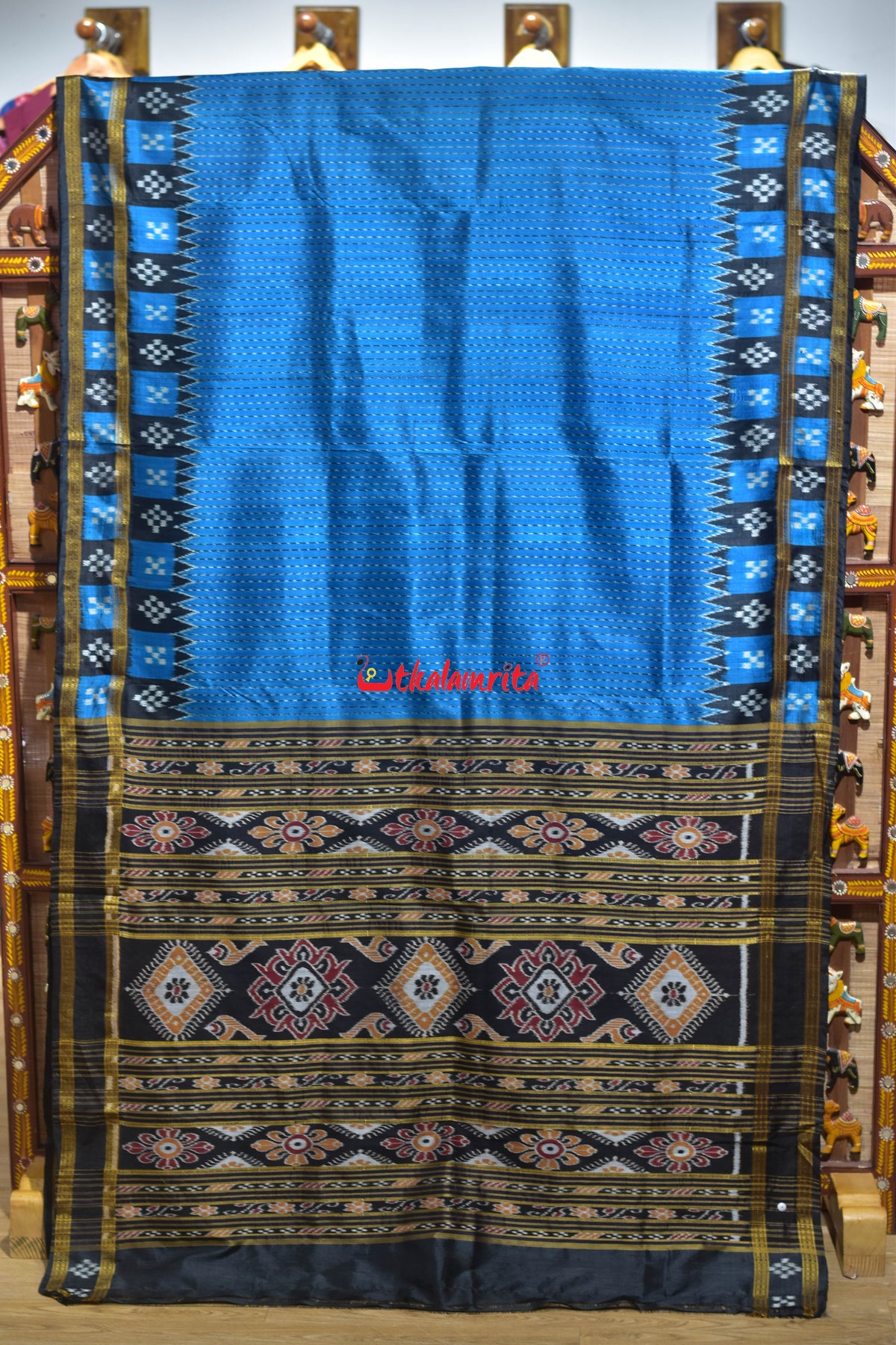 Body Lines Deep Blue Double Border Khandua Silk Saree