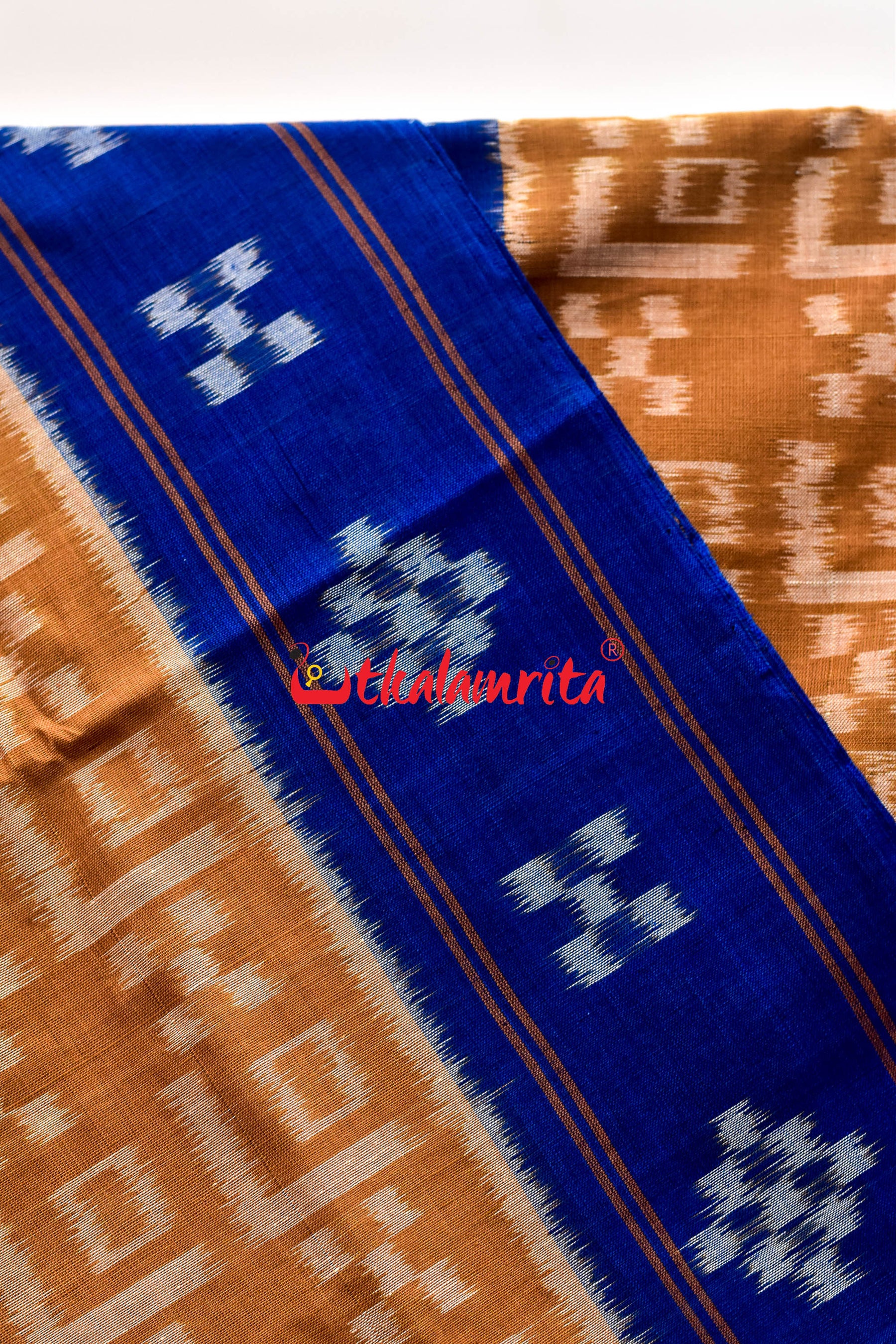 5D Brown Blue Teera Khandua Cotton Saree