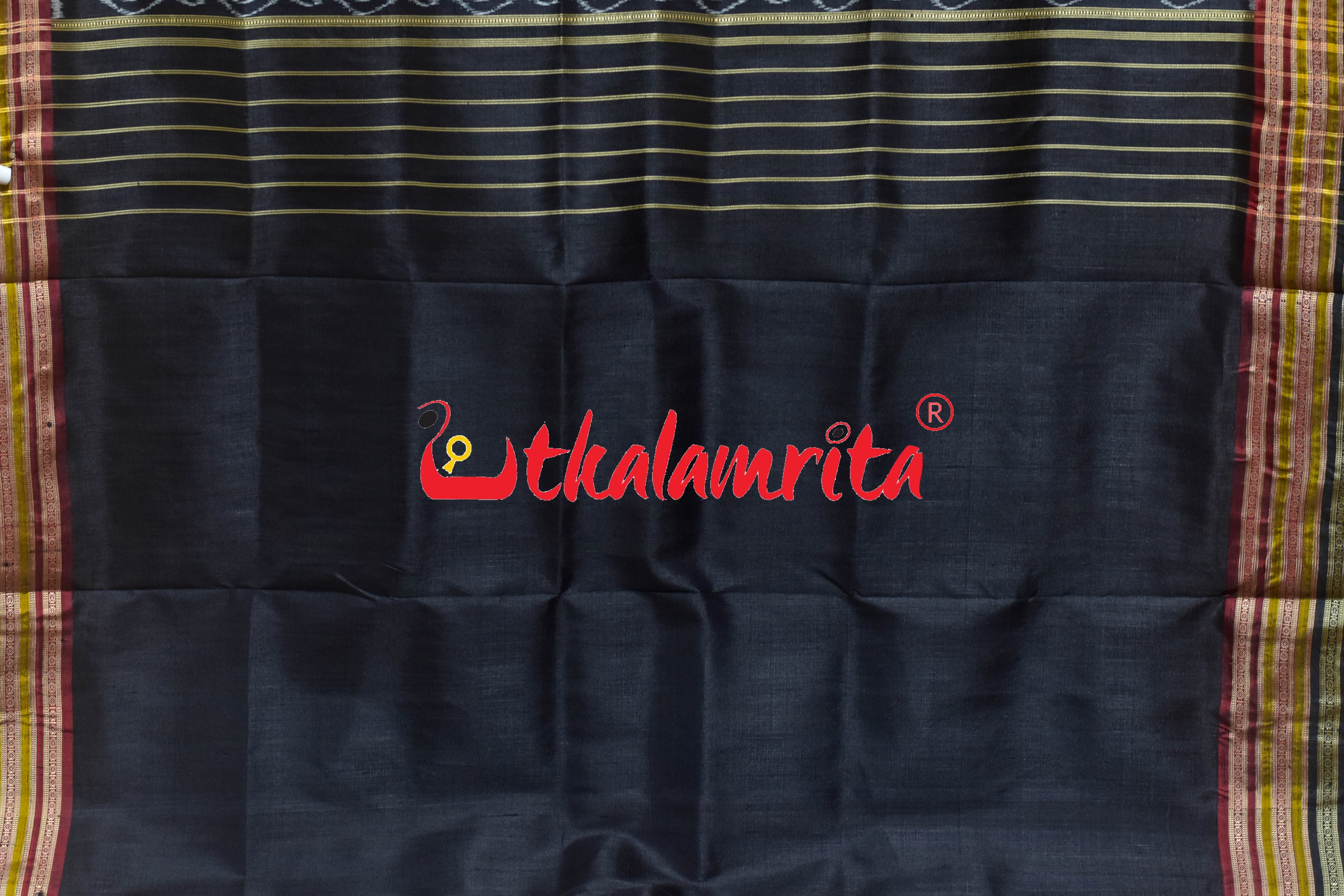 Blue Black Check Kathifera Silk Saree