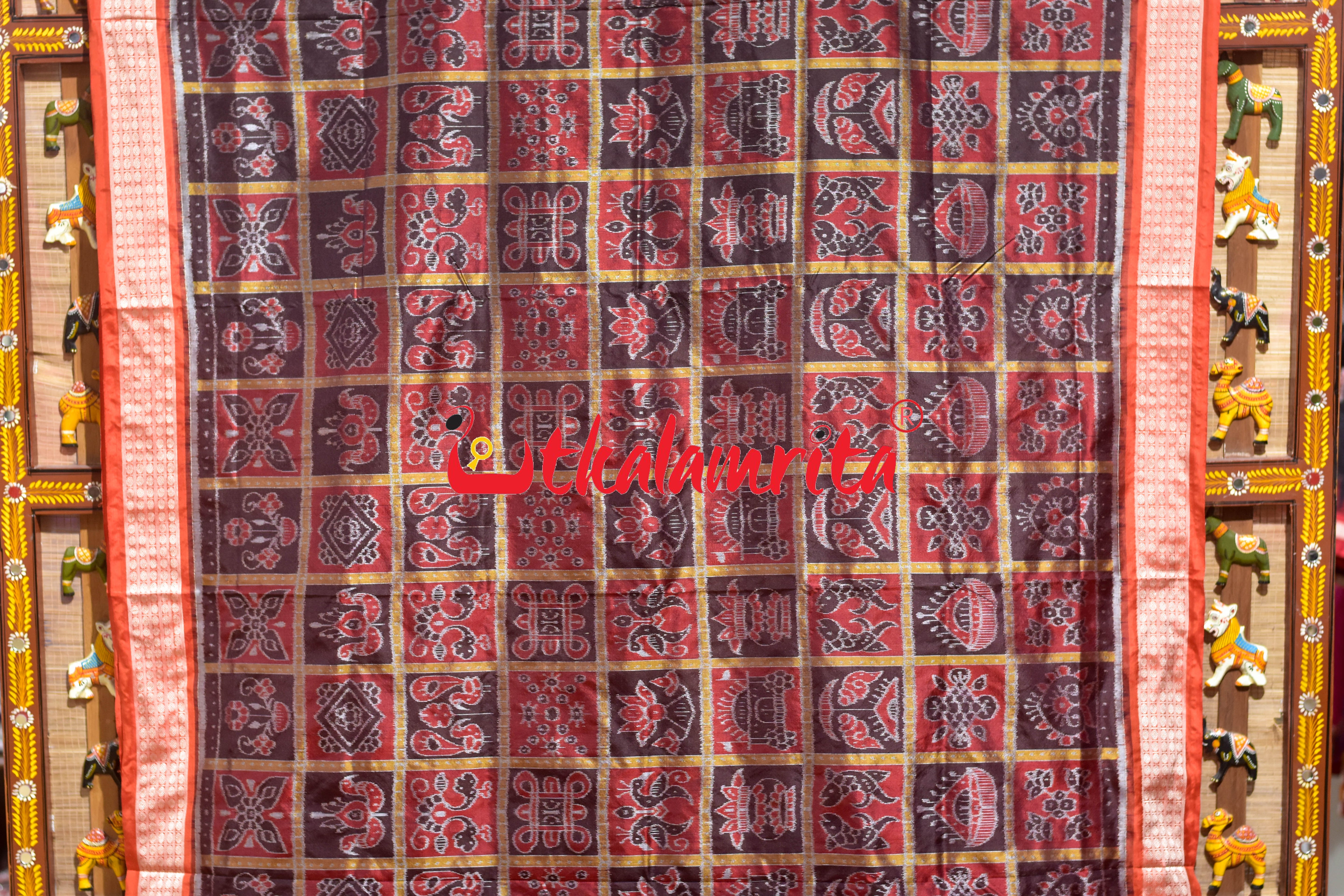 Coffee Maroon Orange Dhadi Nabakothi Silk Saree