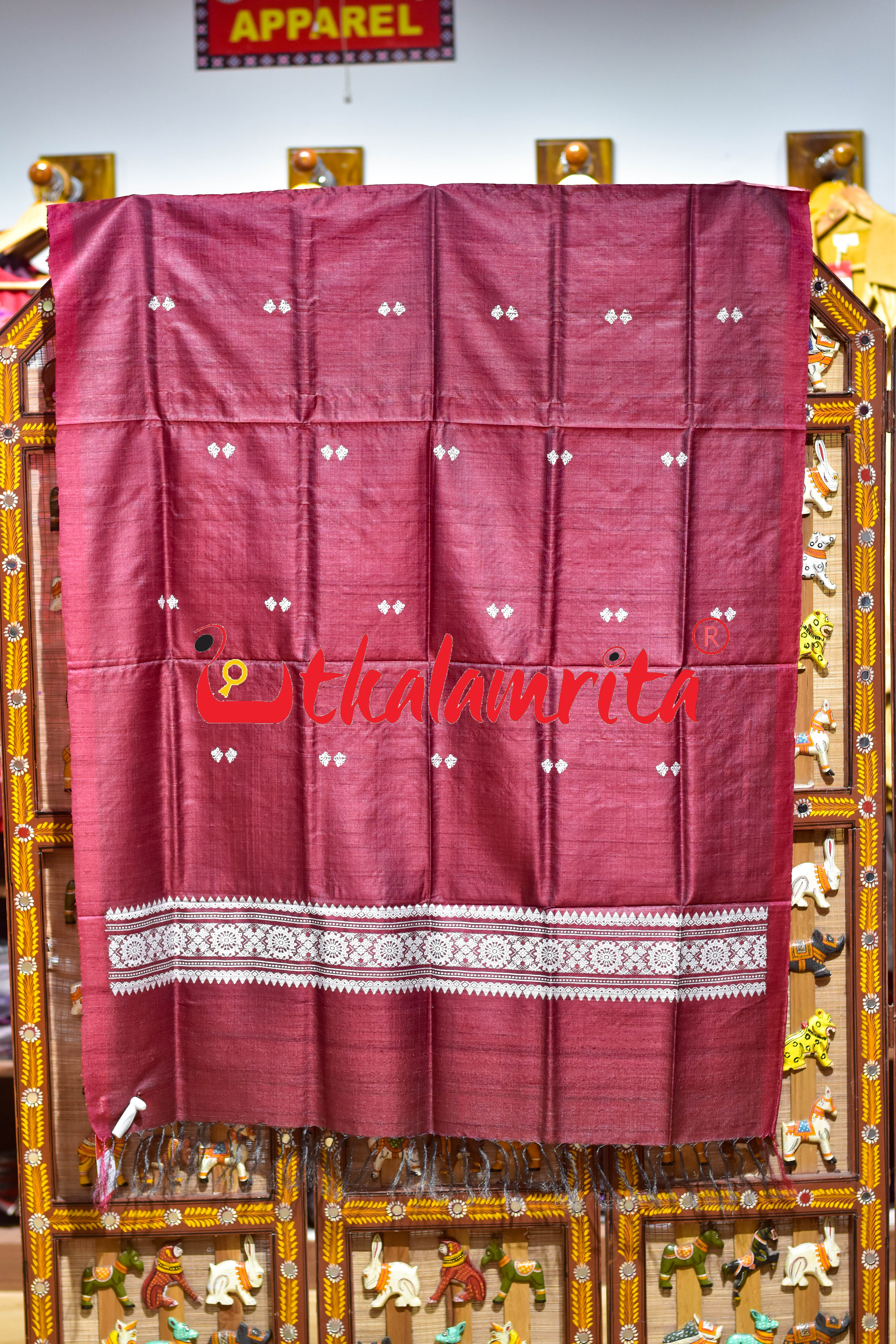 Red Fine Tussar Jala Tussar (Dupatta)