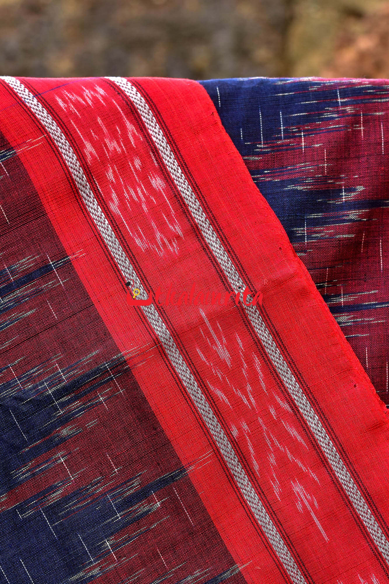 Blue Red Daali Scot Khandua Cotton Saree