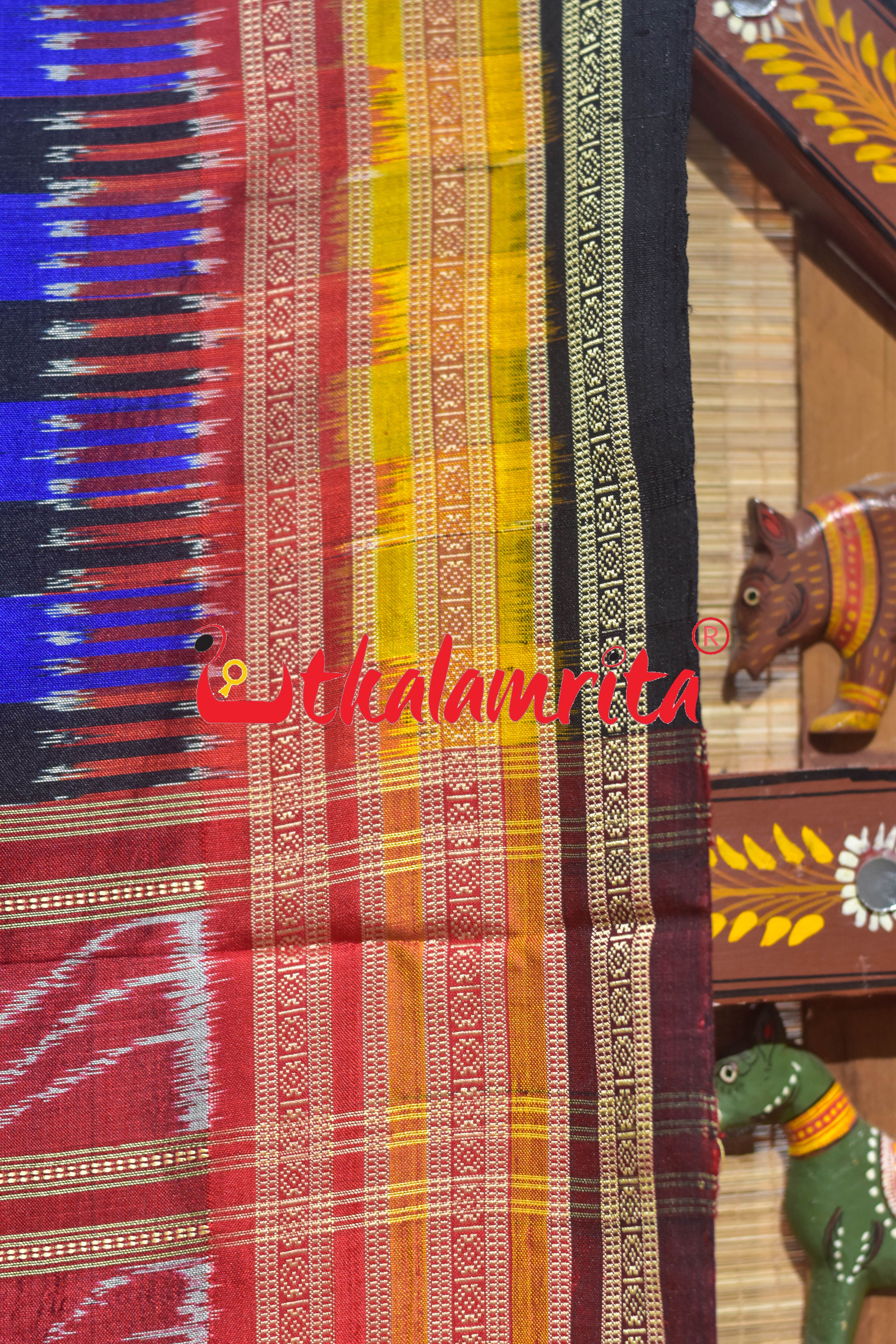 Blue Black Check Kathifera Silk Saree