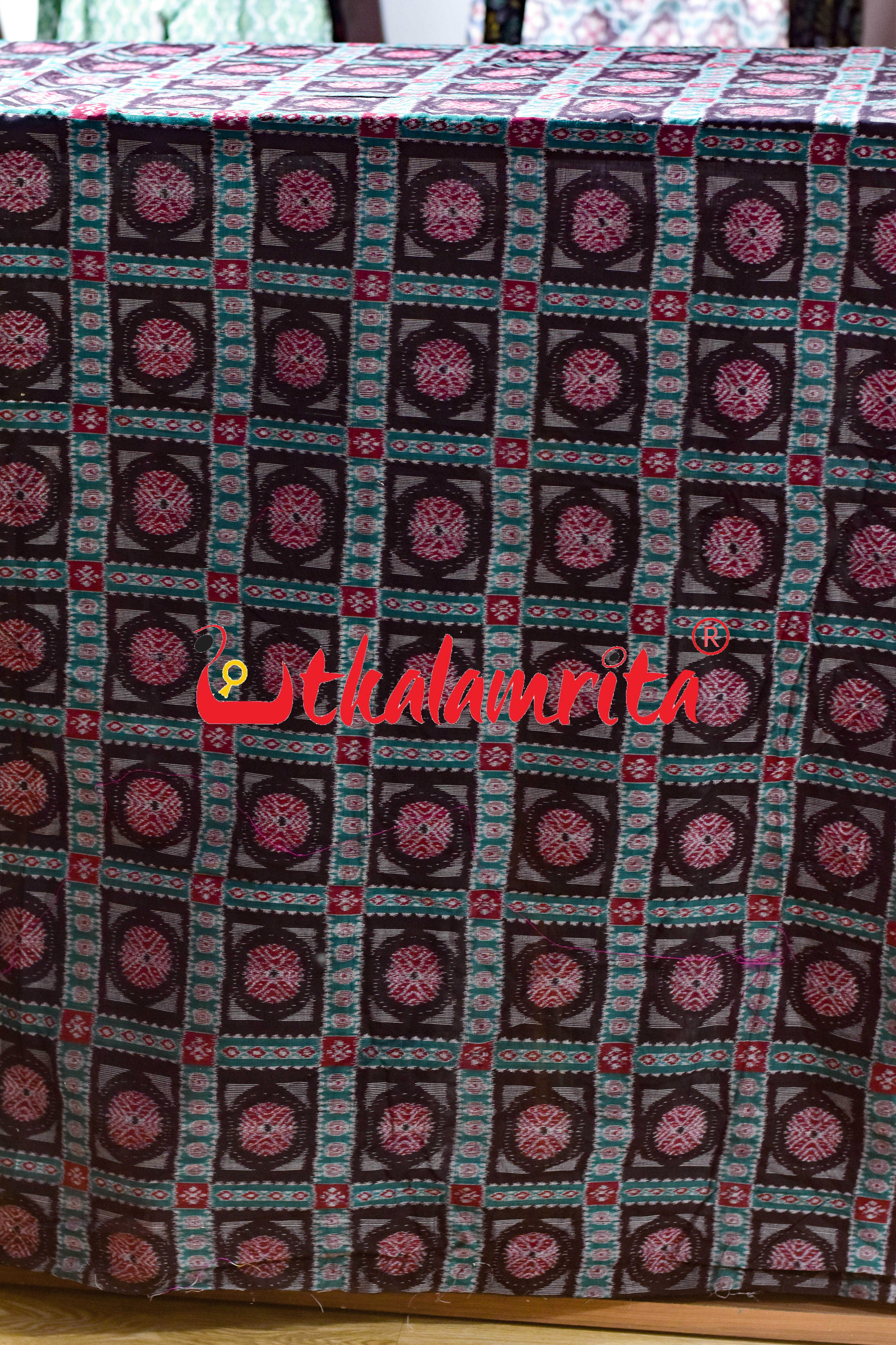 Black Green Different Theme Sambalpuri Cotton (Fabric)