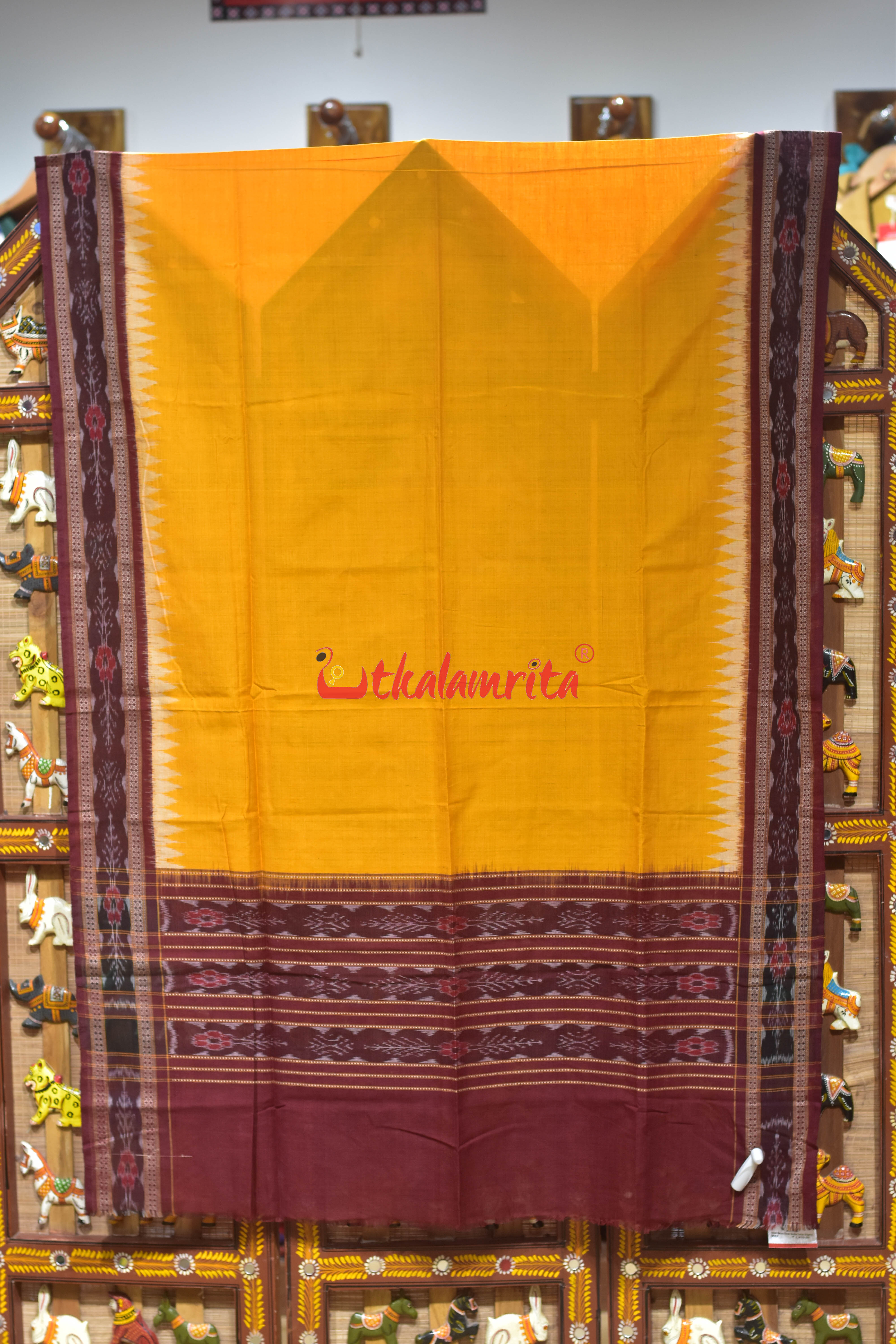 Yellow Maroon Flower Bandha Cotton (Dupatta)
