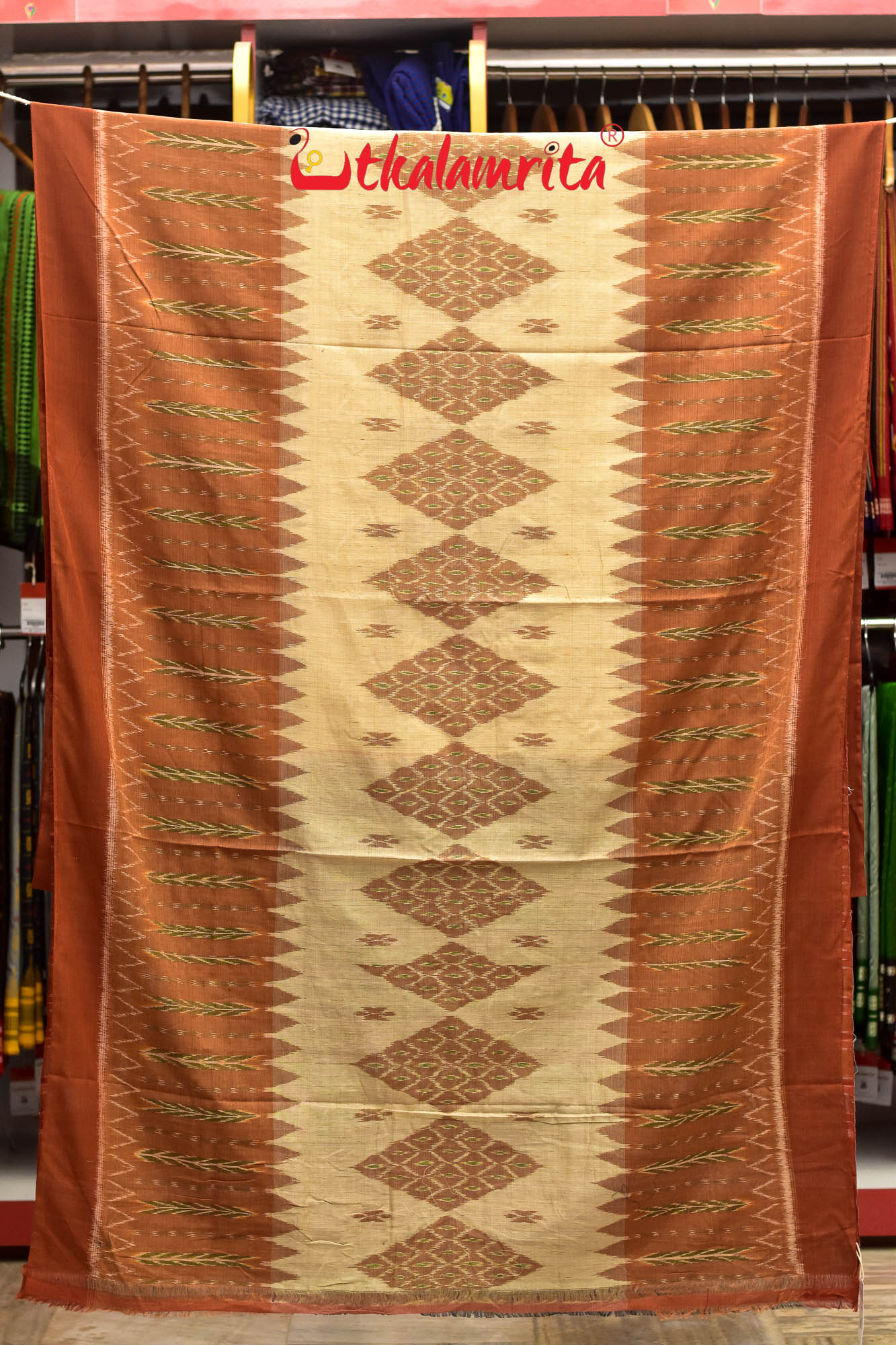Rust Chandan Dhanpatri Khandua Cotton Saree